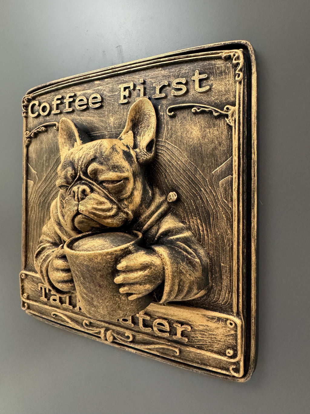 Coffee First Talk Later Sign | Grumpy Frenchie Wall Plaque | French Bulldog Coffee Decor | Funny Kitchen Wall Art | Dog Lover Gift