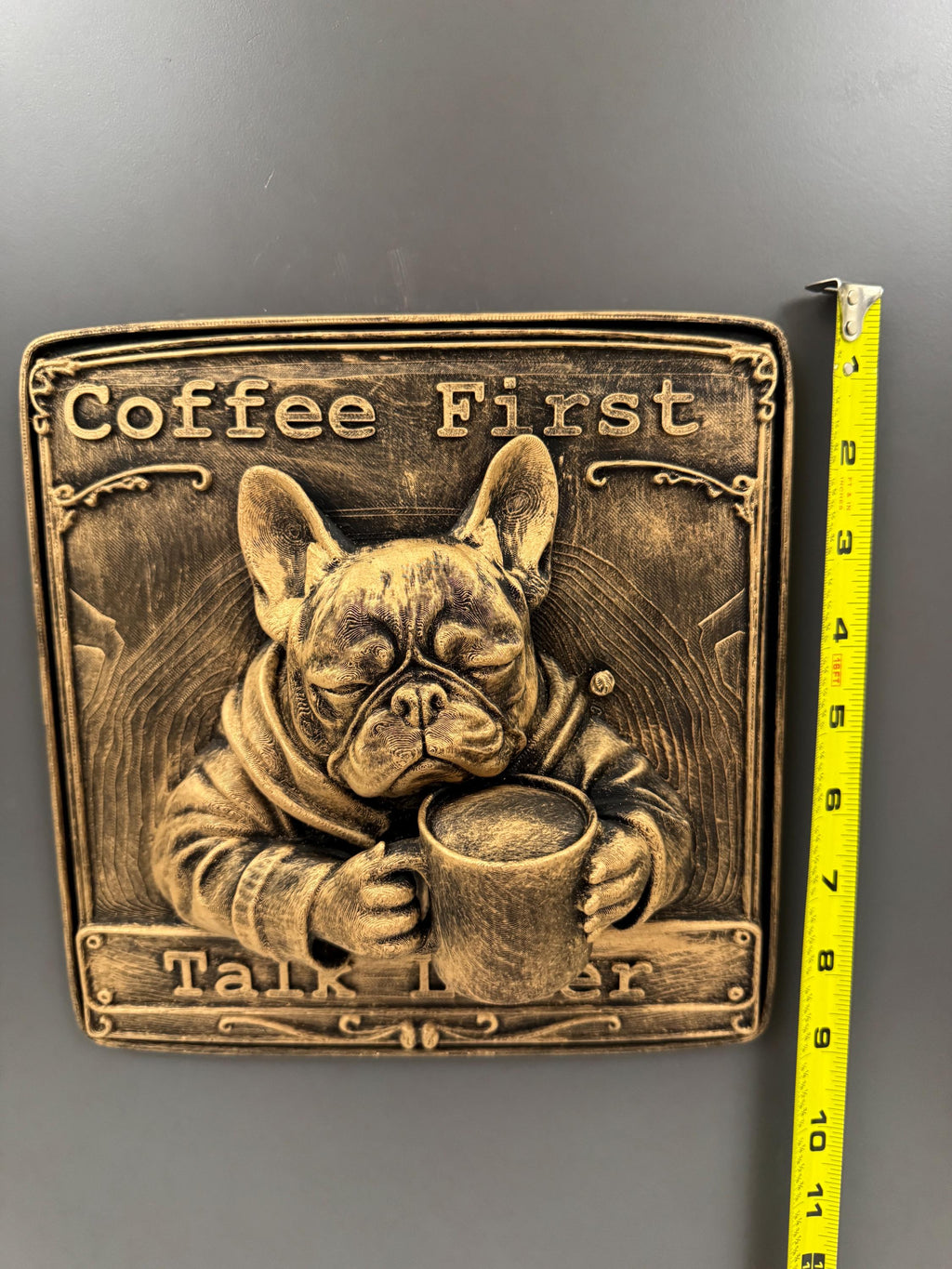 Coffee First Talk Later Sign | Grumpy Frenchie Wall Plaque | French Bulldog Coffee Decor | Funny Kitchen Wall Art | Dog Lover Gift