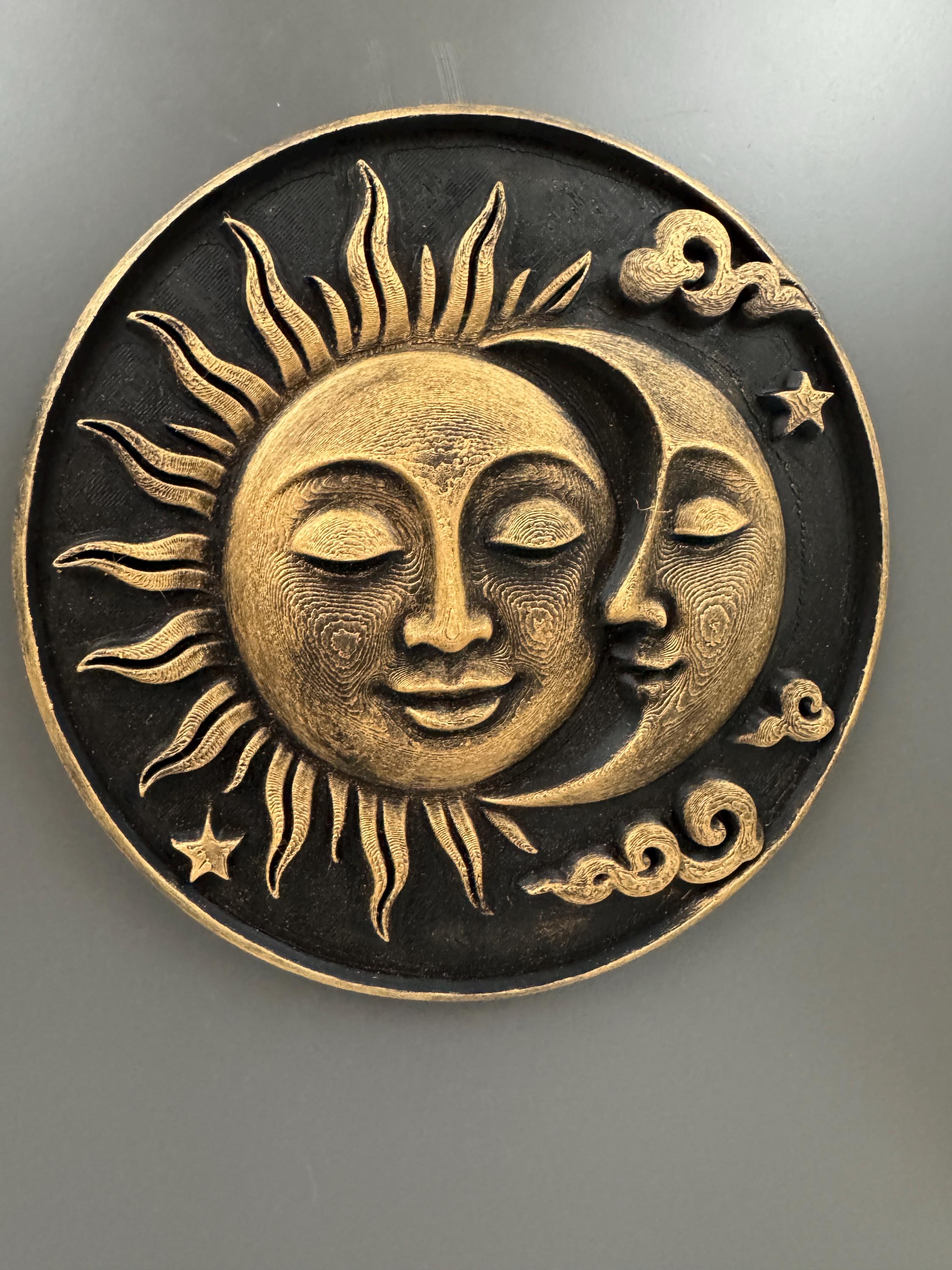 Sun and Moon Wall Art | Celestial Face Relief Sculpture | Gold Boho Wall Decor | 8 Inch Mystical Plaque | Spiritual Housewarming Gift