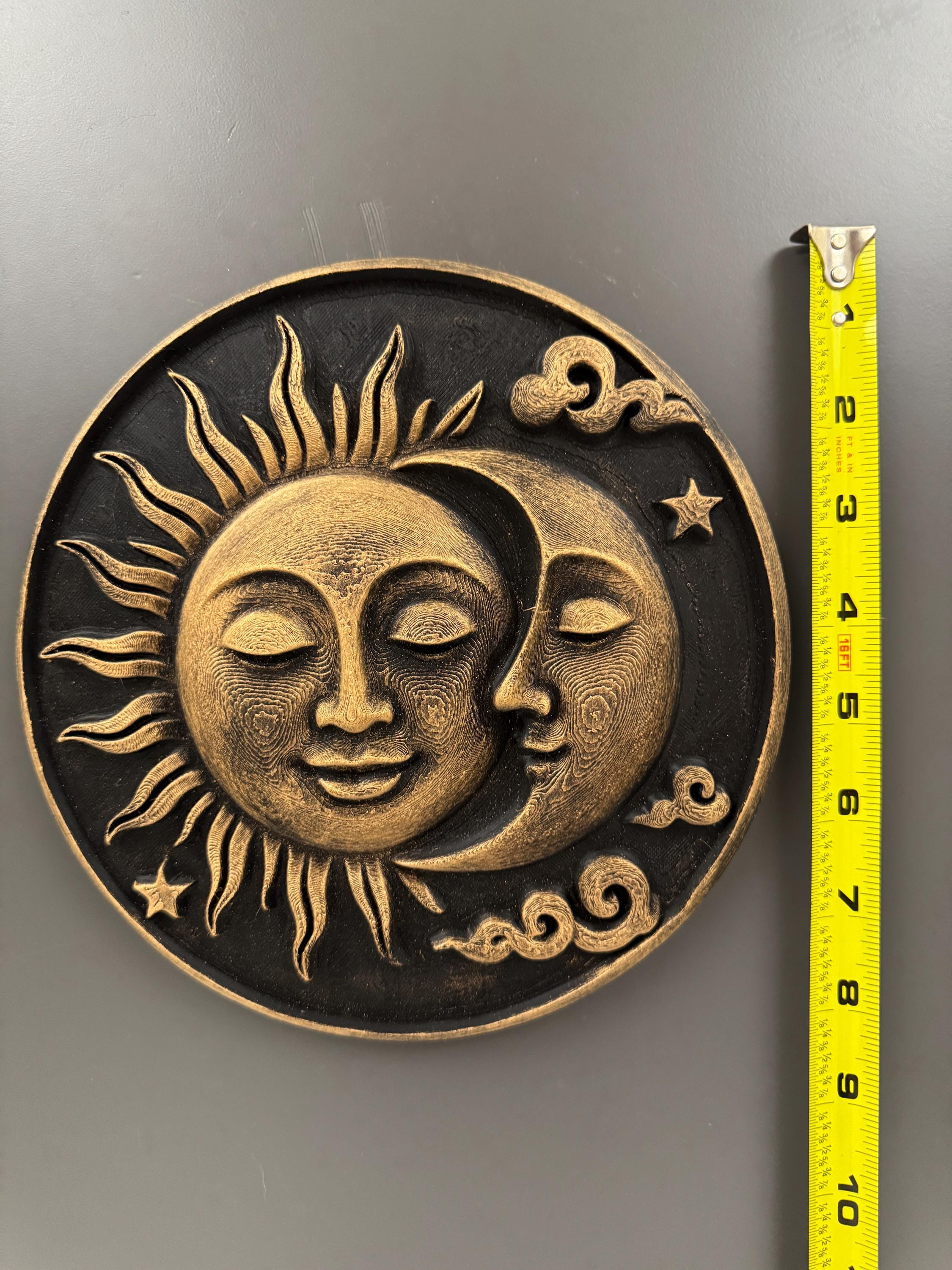 Sun and Moon Wall Art | Celestial Face Relief Sculpture | Gold Boho Wall Decor | 8 Inch Mystical Plaque | Spiritual Housewarming Gift