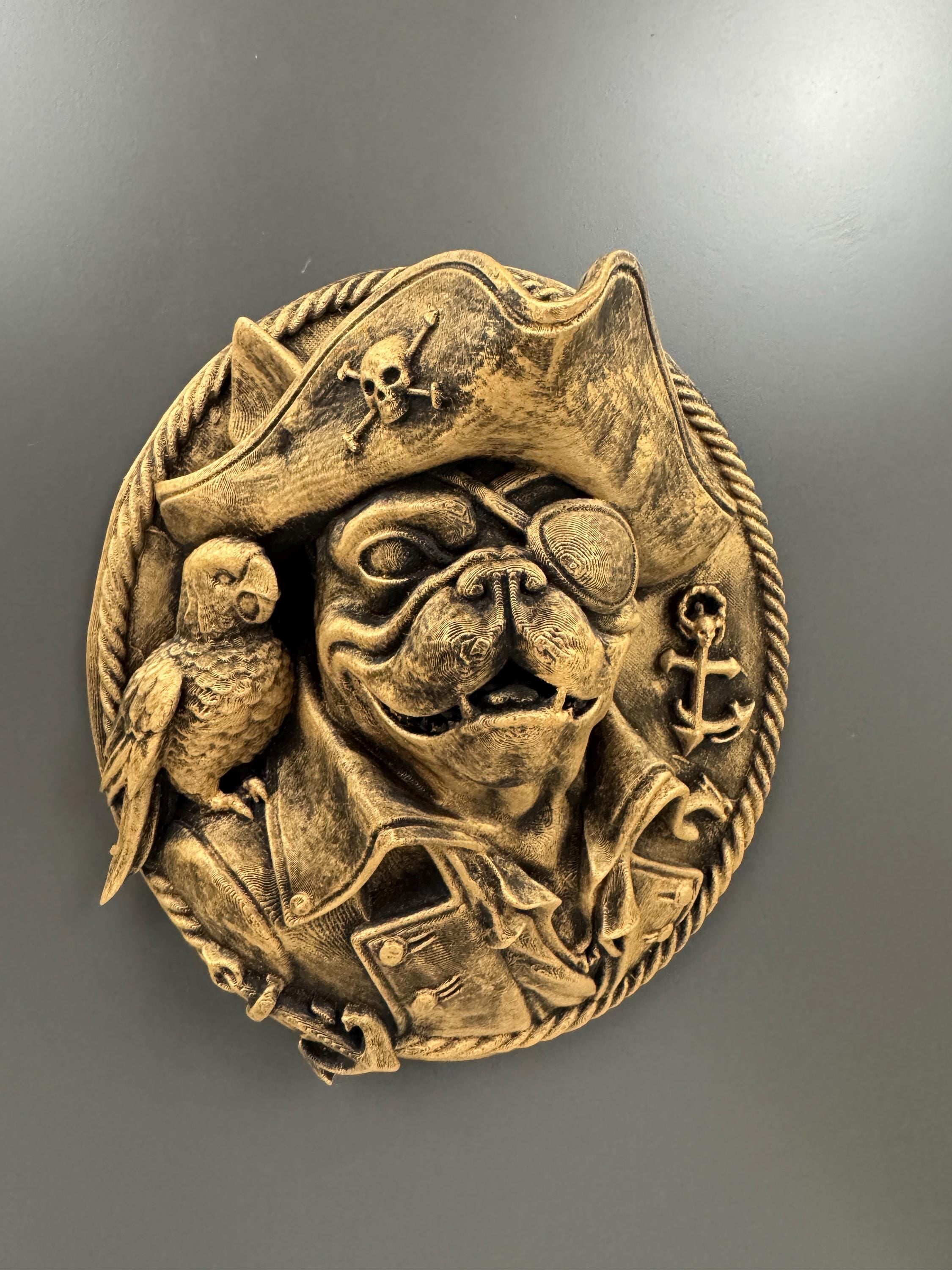 Pirate Frenchie Wall Plaque | French Bulldog Medallion | Nautical Dog Art | Funny Man Cave Gift