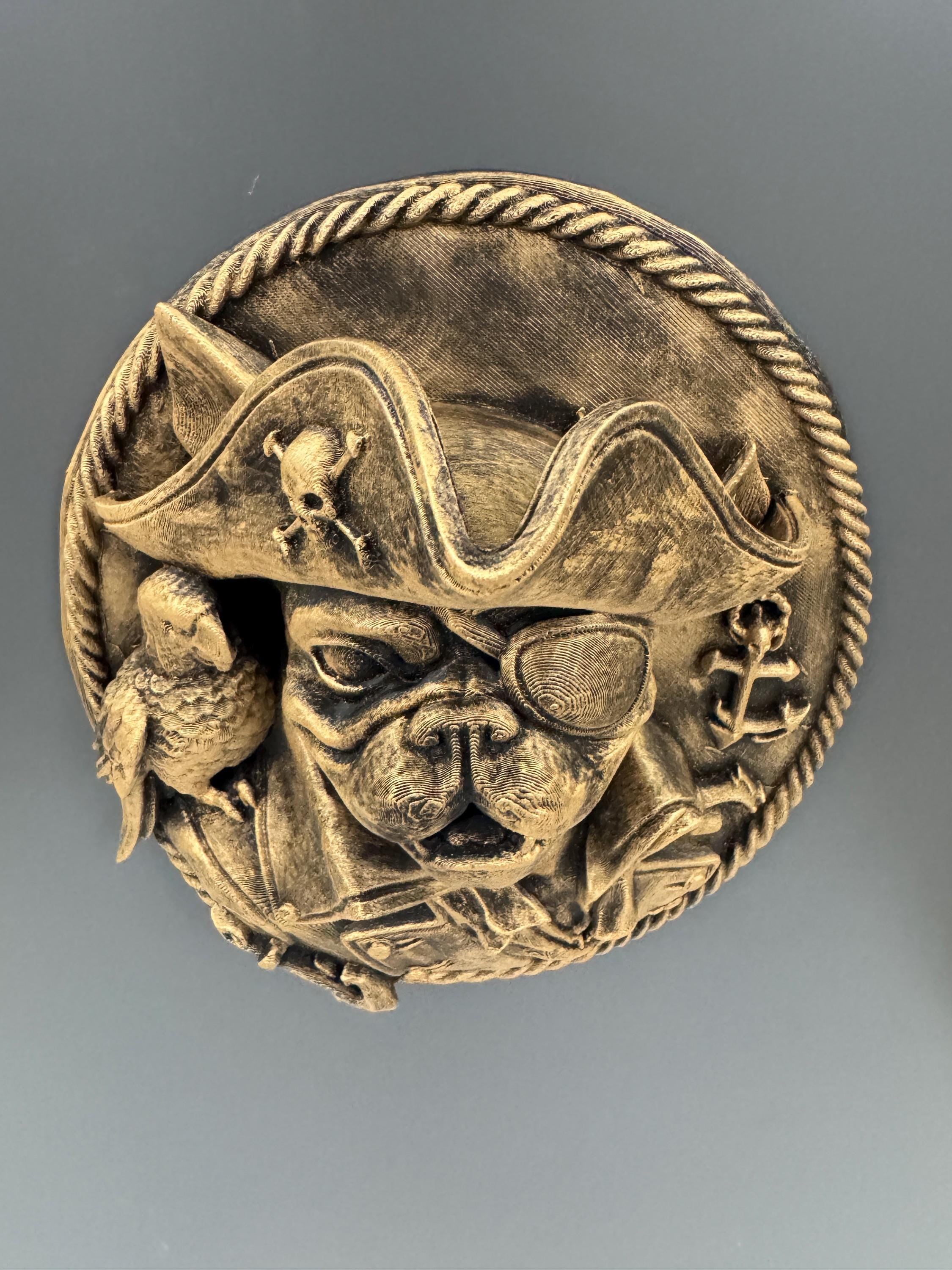 Pirate Frenchie Wall Plaque | French Bulldog Medallion | Nautical Dog Art | Funny Man Cave Gift