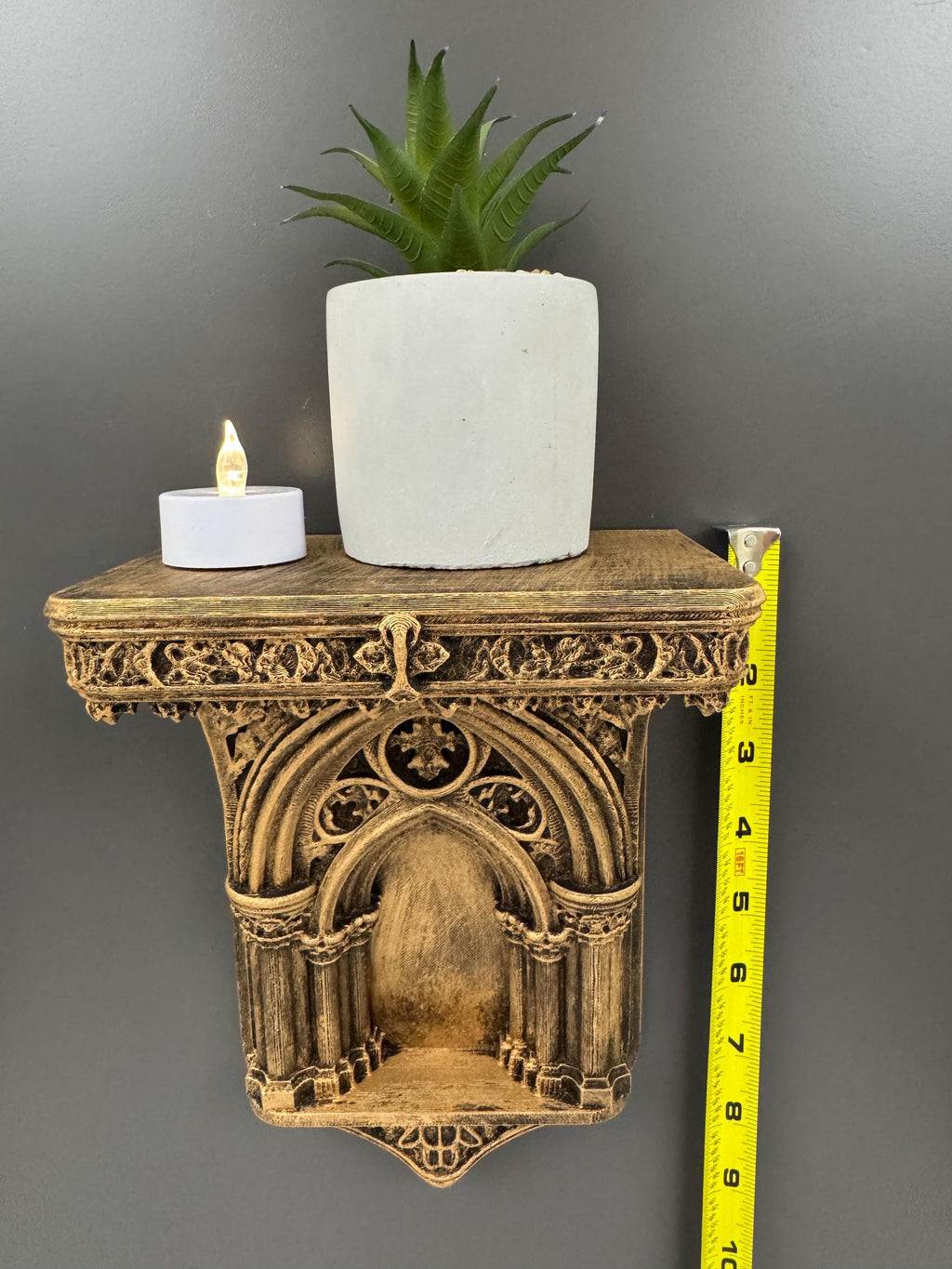 Cathedral Arch Wall Shelf | Gothic Candle Sconce Ledge | Medieval Altar Display | Small Floating Shelf | Dark Academia Bedroom Decor