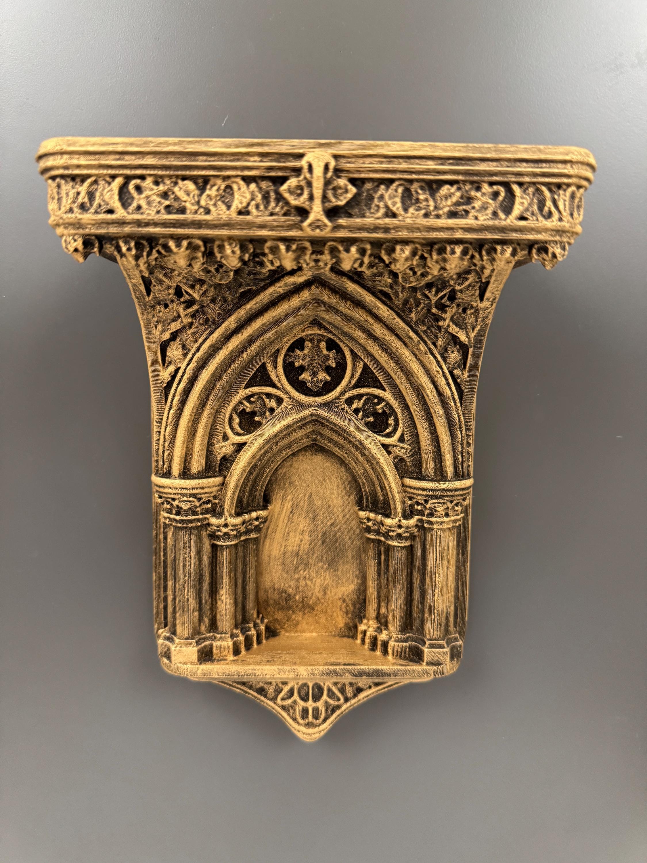 Cathedral Arch Wall Shelf | Gothic Candle Sconce Ledge | Medieval Altar Display | Small Floating Shelf | Dark Academia Bedroom Decor