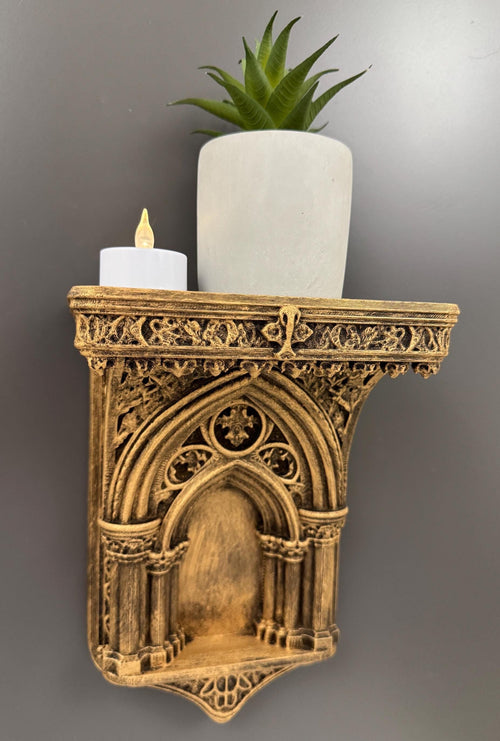 Cathedral Arch Wall Shelf | Gothic Candle Sconce Ledge | Medieval Altar Display | Small Floating Shelf | Dark Academia Bedroom Decor