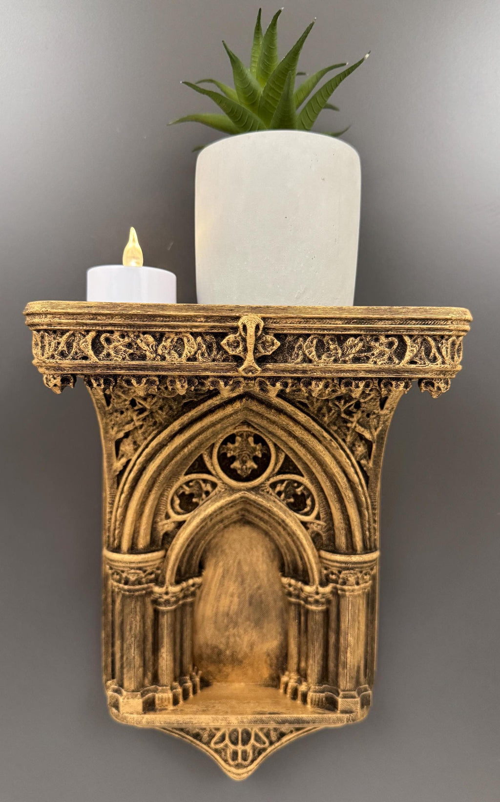 Cathedral Arch Wall Shelf | Gothic Candle Sconce Ledge | Medieval Altar Display | Small Floating Shelf | Dark Academia Bedroom Decor