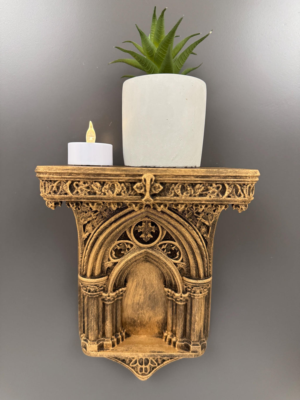 Cathedral Arch Wall Shelf | Gothic Candle Sconce Ledge | Medieval Altar Display | Small Floating Shelf | Dark Academia Bedroom Decor