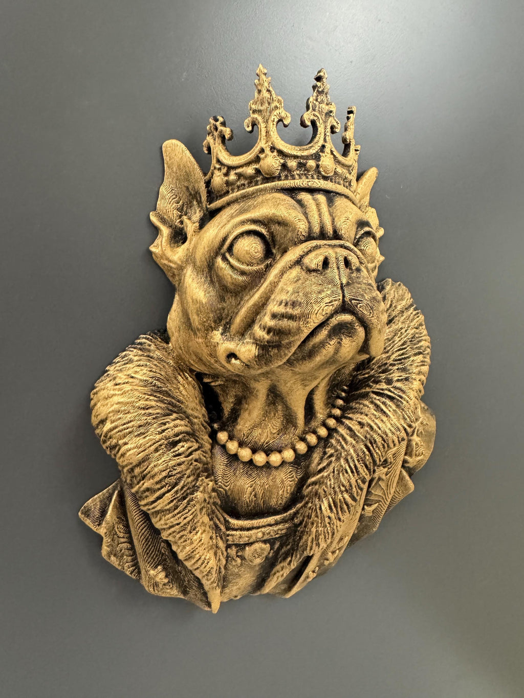 Royal French Bulldog Wall Sculpture | Crowned Frenchie Bust | Dog Lover Wall Decor | Funny Pet Gift