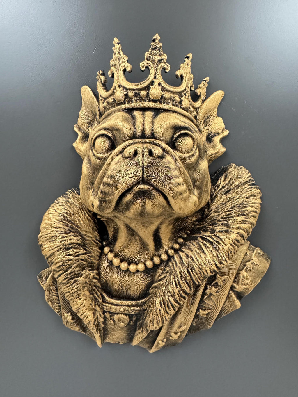 Royal French Bulldog Wall Sculpture | Crowned Frenchie Bust | Dog Lover Wall Decor | Funny Pet Gift