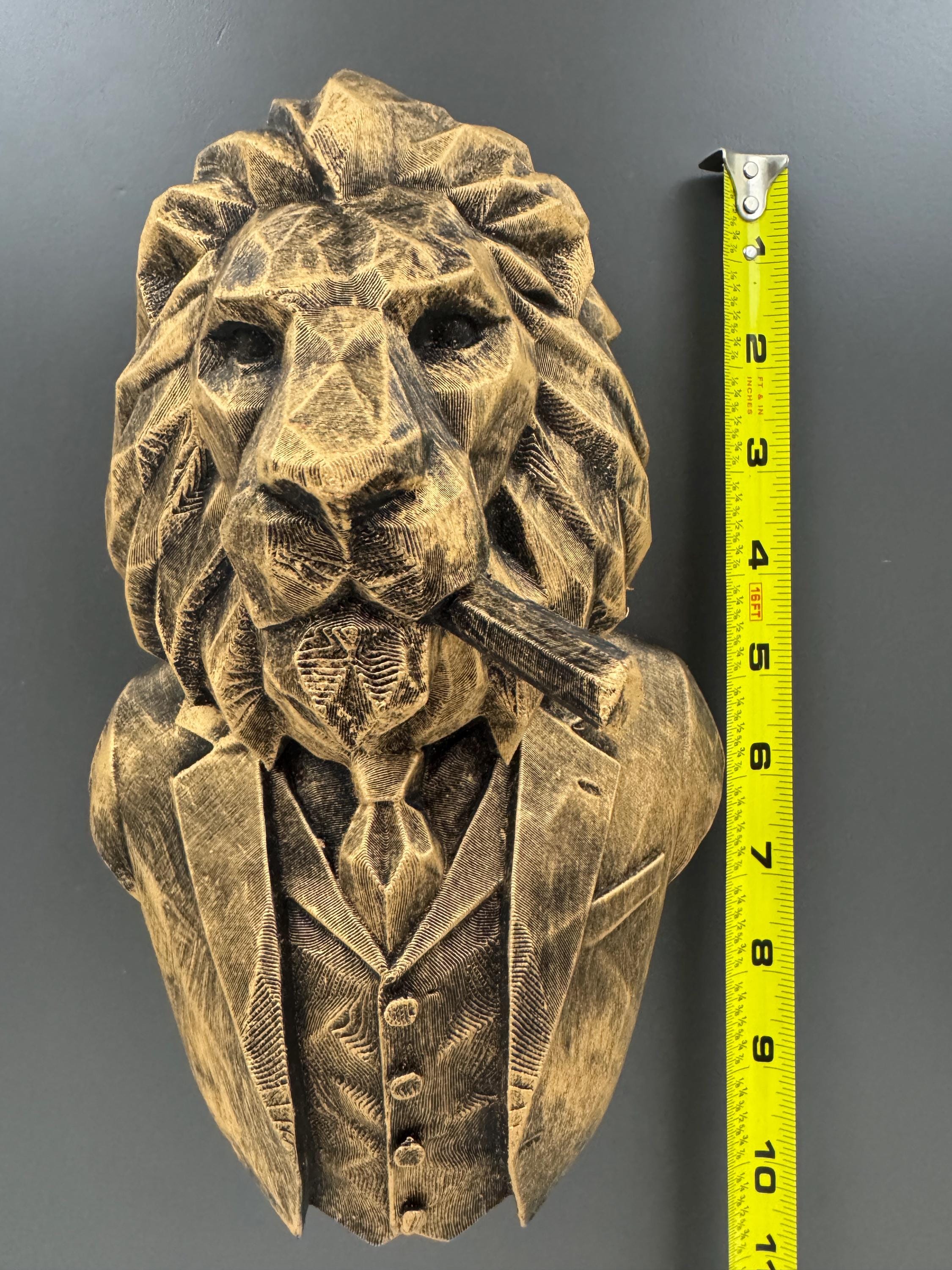 Lion Bust Wall Sculpture | Geometric Lion Wall Art | Gentleman Lion Decor | Gold Animal Wall Art | Man Cave Office Decor