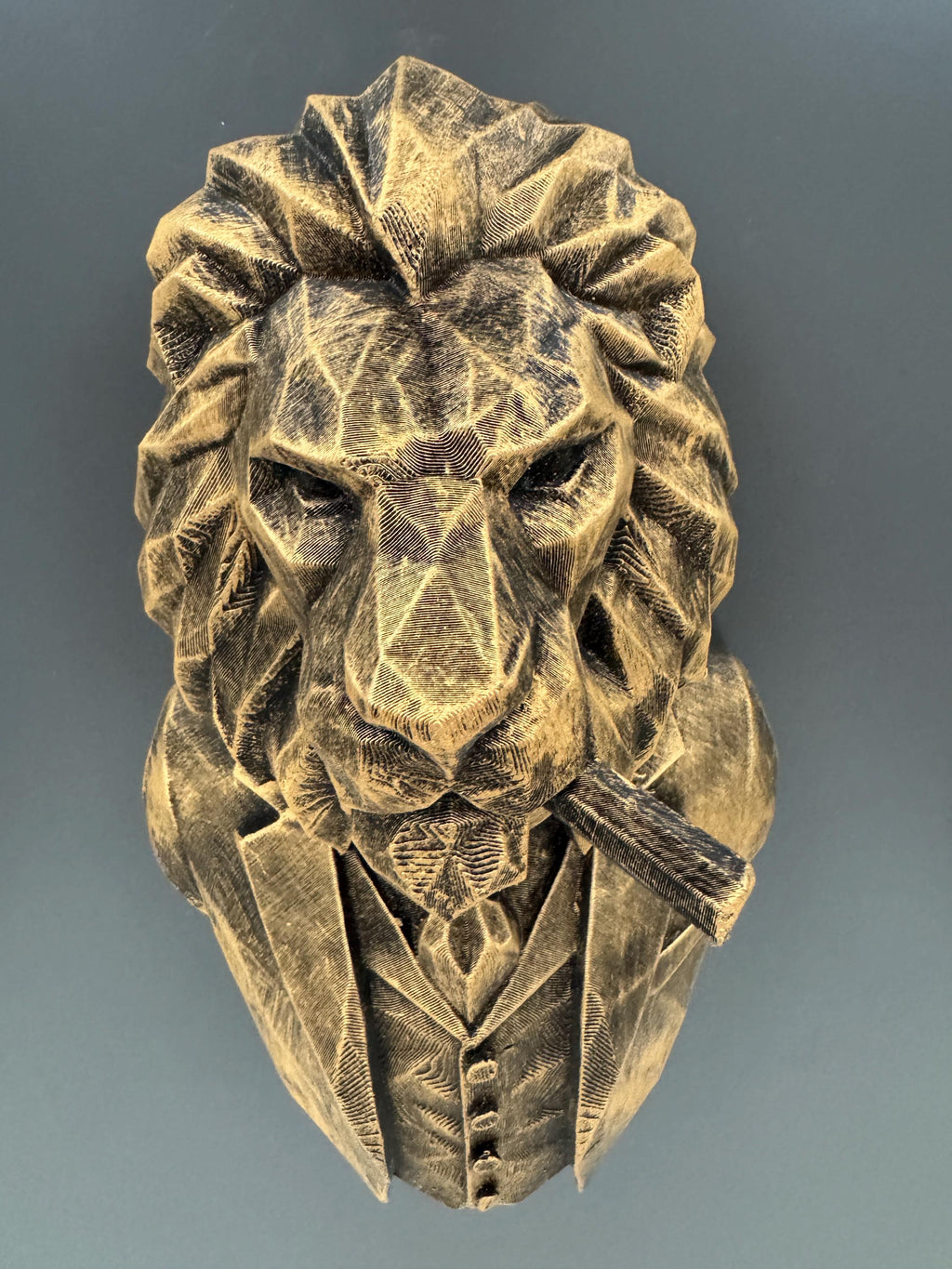 Lion Bust Wall Sculpture | Geometric Lion Wall Art | Gentleman Lion Decor | Gold Animal Wall Art | Man Cave Office Decor
