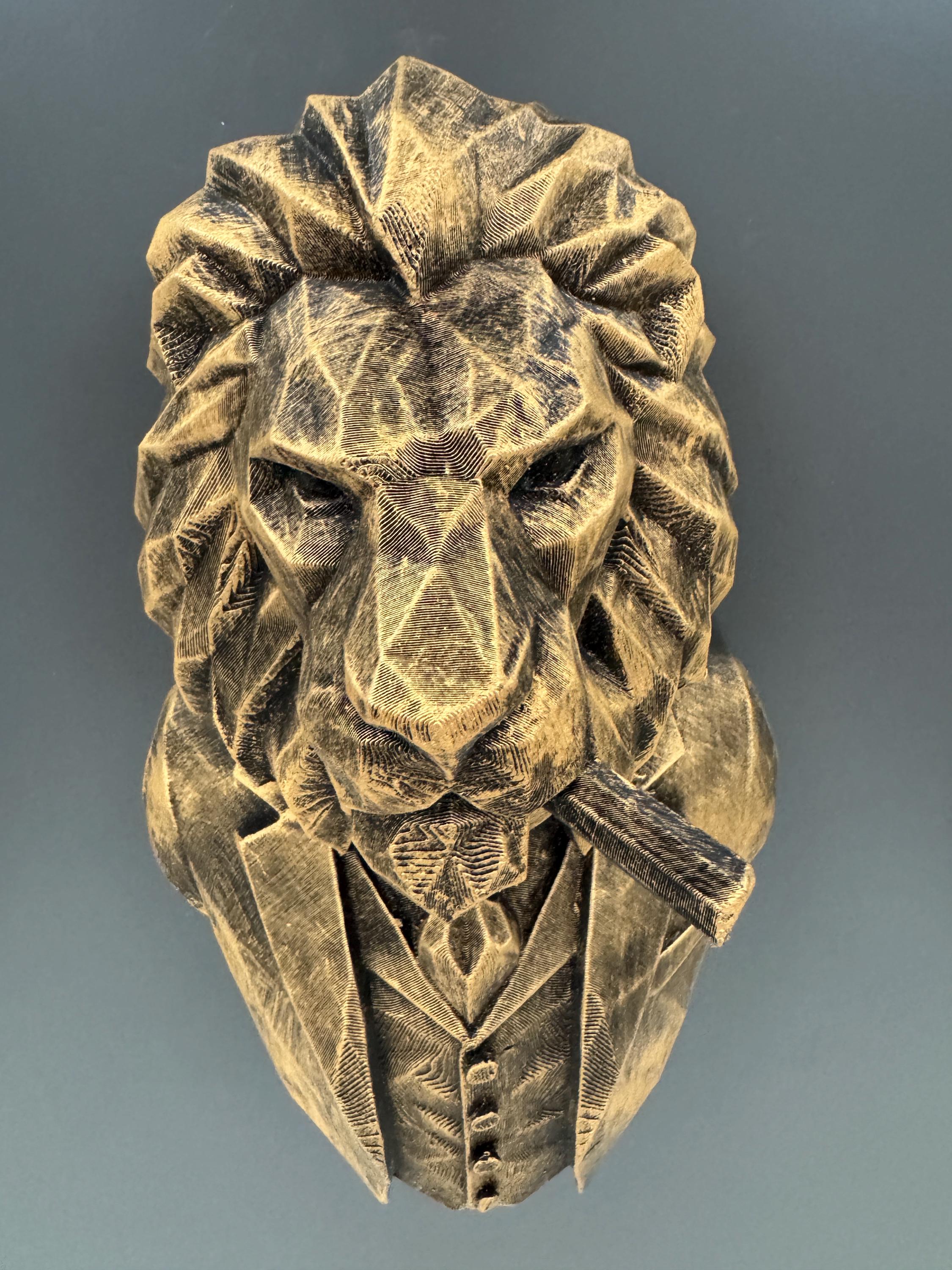 Lion Bust Wall Sculpture | Geometric Lion Wall Art | Gentleman Lion Decor | Gold Animal Wall Art | Man Cave Office Decor