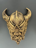 Top-down view of the Viking helmet showing curved horns and knotwork
