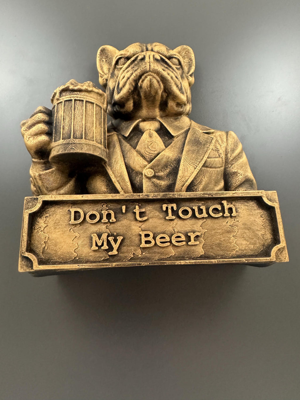 French Bulldog Beer Sign | Don’t Touch My Beer Wall Sculpture | Funny Frenchie Bar Decor | Dog in Suit Wall Art | Man Cave Gift