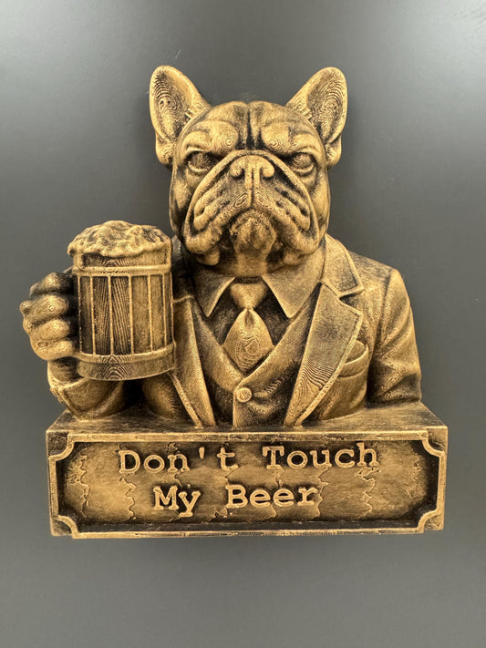 French Bulldog Beer Sign | Don’t Touch My Beer Wall Sculpture | Funny Frenchie Bar Decor | Dog in Suit Wall Art | Man Cave Gift