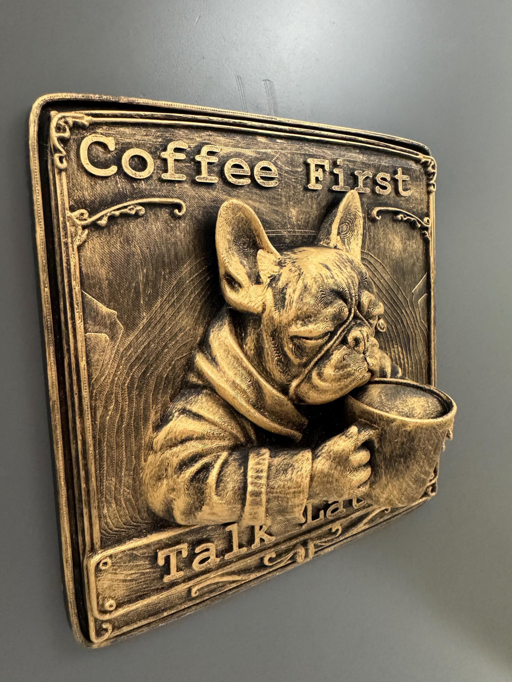 Coffee First Talk Later Sign | Grumpy Frenchie Wall Plaque | French Bulldog Coffee Decor | Funny Kitchen Wall Art | Dog Lover Gift