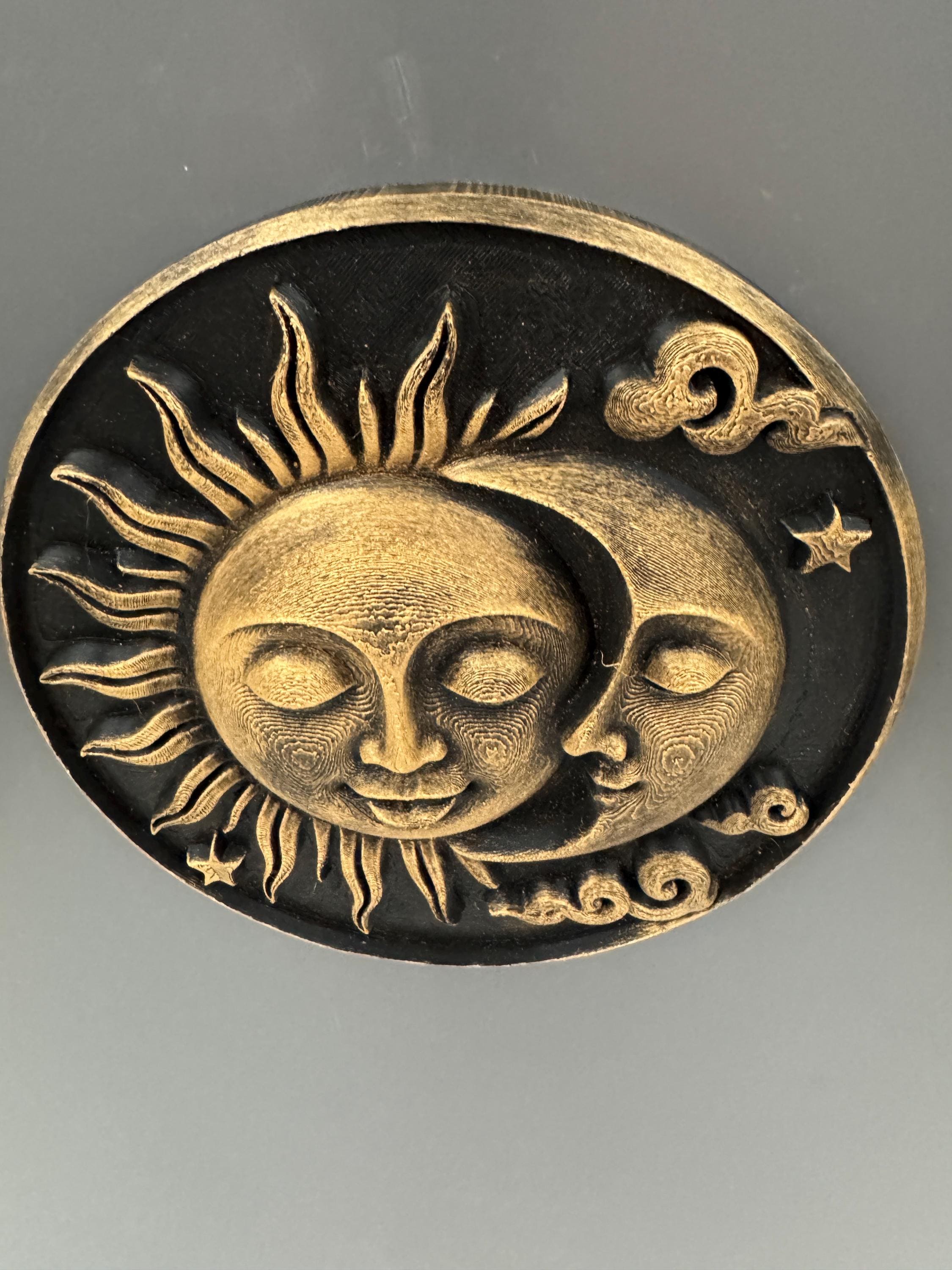 Sun and Moon Wall Art | Celestial Face Relief Sculpture | Gold Boho Wall Decor | 8 Inch Mystical Plaque | Spiritual Housewarming Gift