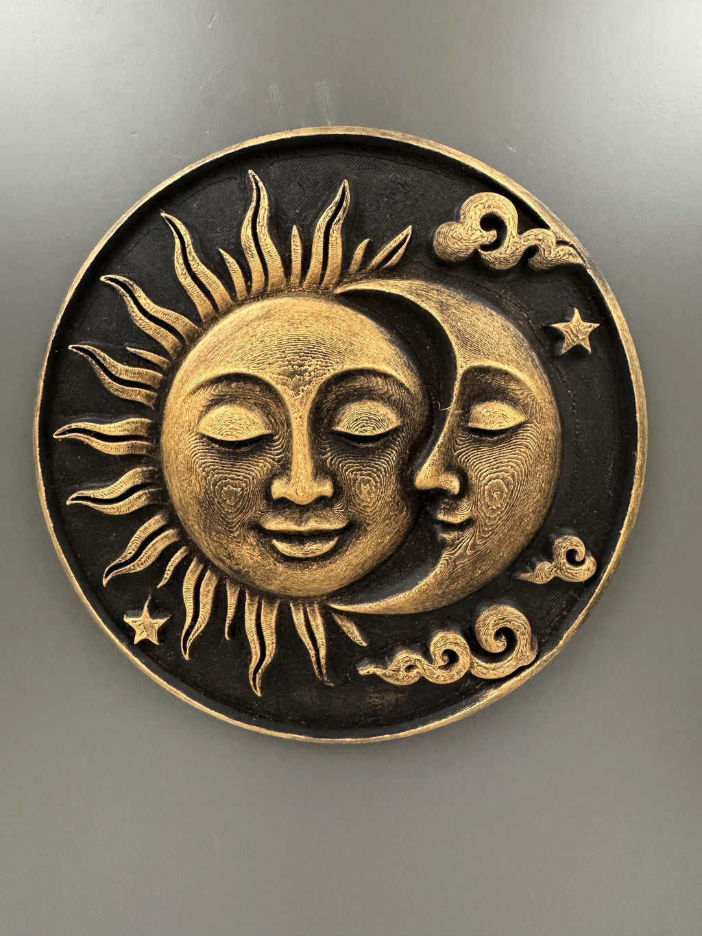 Sun and Moon Wall Art | Celestial Face Relief Sculpture | Gold Boho Wall Decor | 8 Inch Mystical Plaque | Spiritual Housewarming Gift