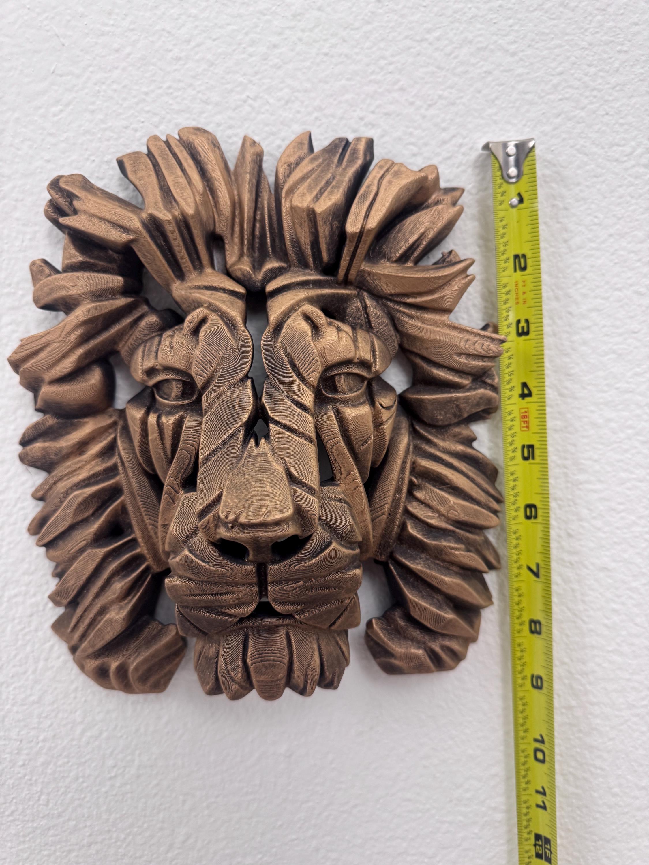 Lion Head Wall Sculpture | Geometric Mane Bust | Antique Gold Animal Art | Gothic Office Decor | Regal Gift for Him