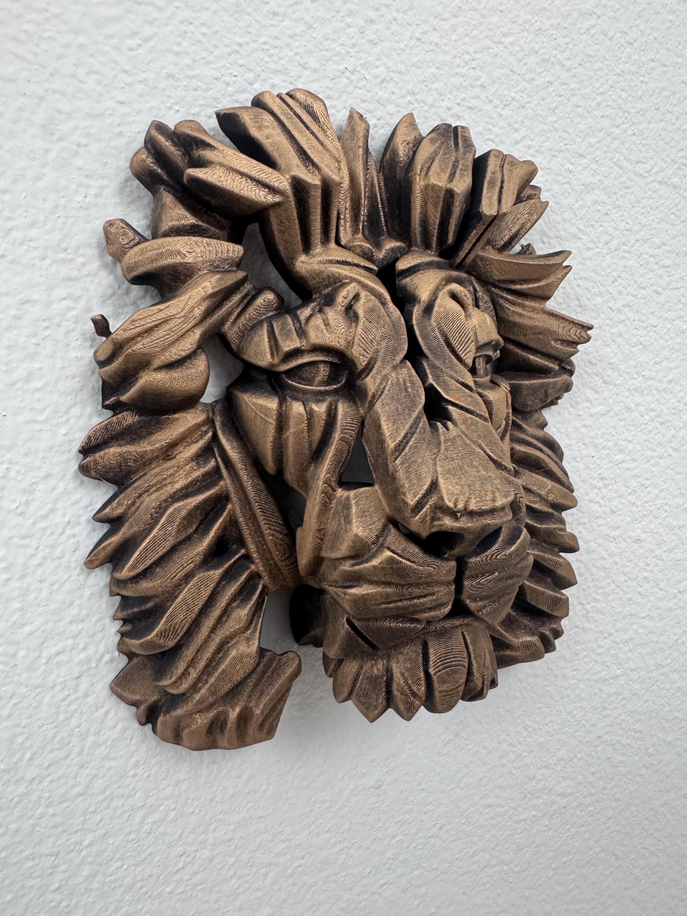 Lion Head Wall Sculpture | Geometric Mane Bust | Antique Gold Animal Art | Gothic Office Decor | Regal Gift for Him
