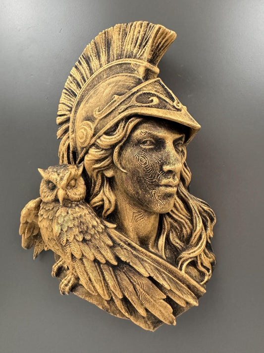 Athena Goddess Wall Bust | Greek Mythology Sculpture with Owl | Dark Academia Decor | Gift for Her