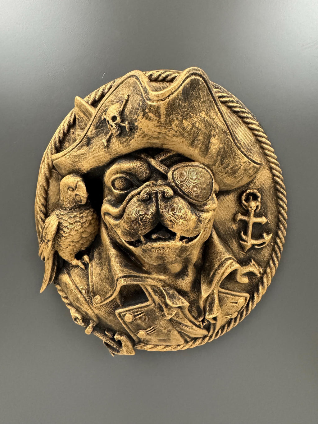 Pirate Frenchie Wall Plaque | French Bulldog Medallion | Nautical Dog Art | Funny Man Cave Gift