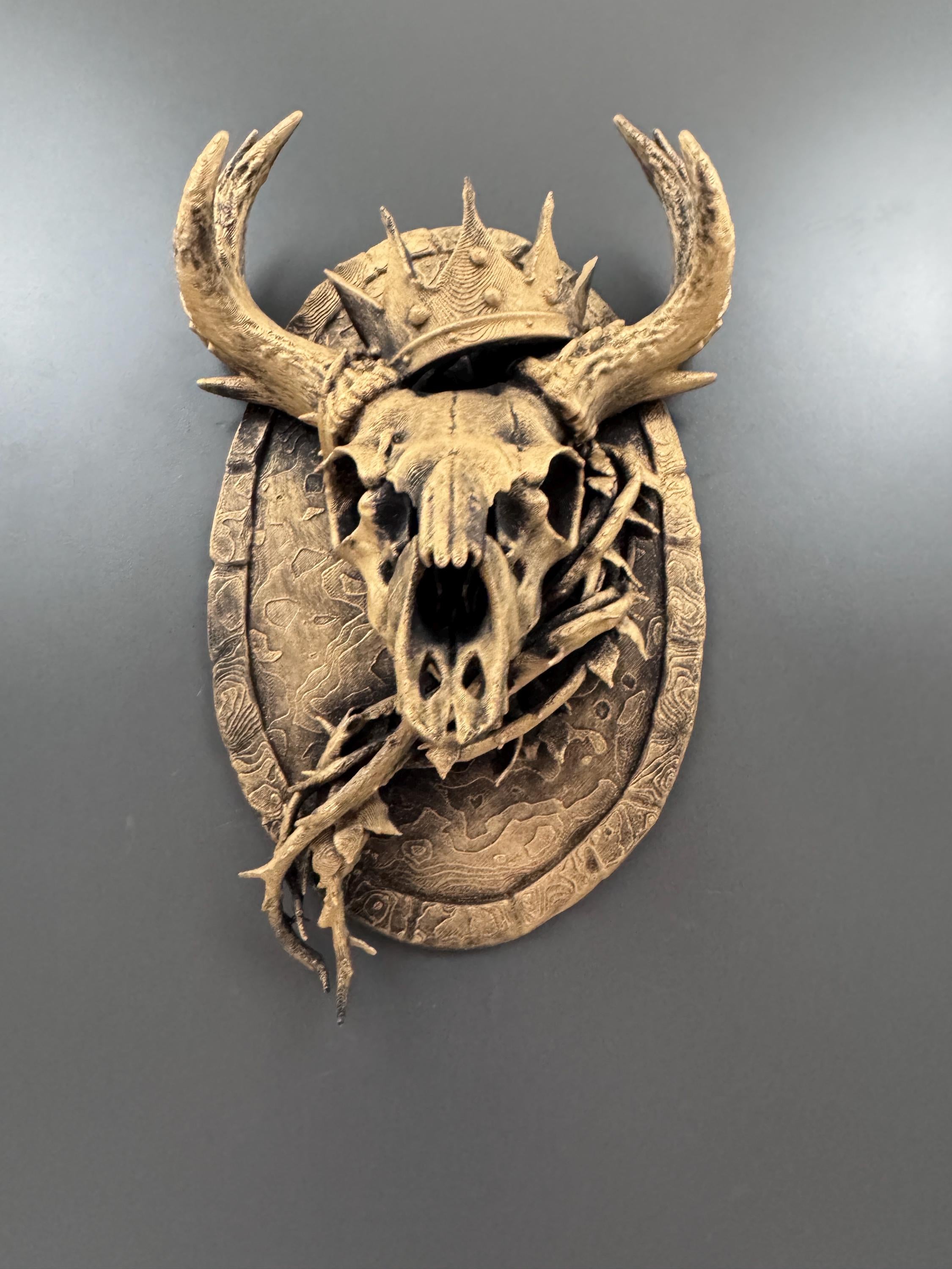 Deer Skull Wall Mount | Crowned Stag Trophy Plaque | Gothic Antler Decor | Dark Fantasy Art | Hunting Lodge Gift