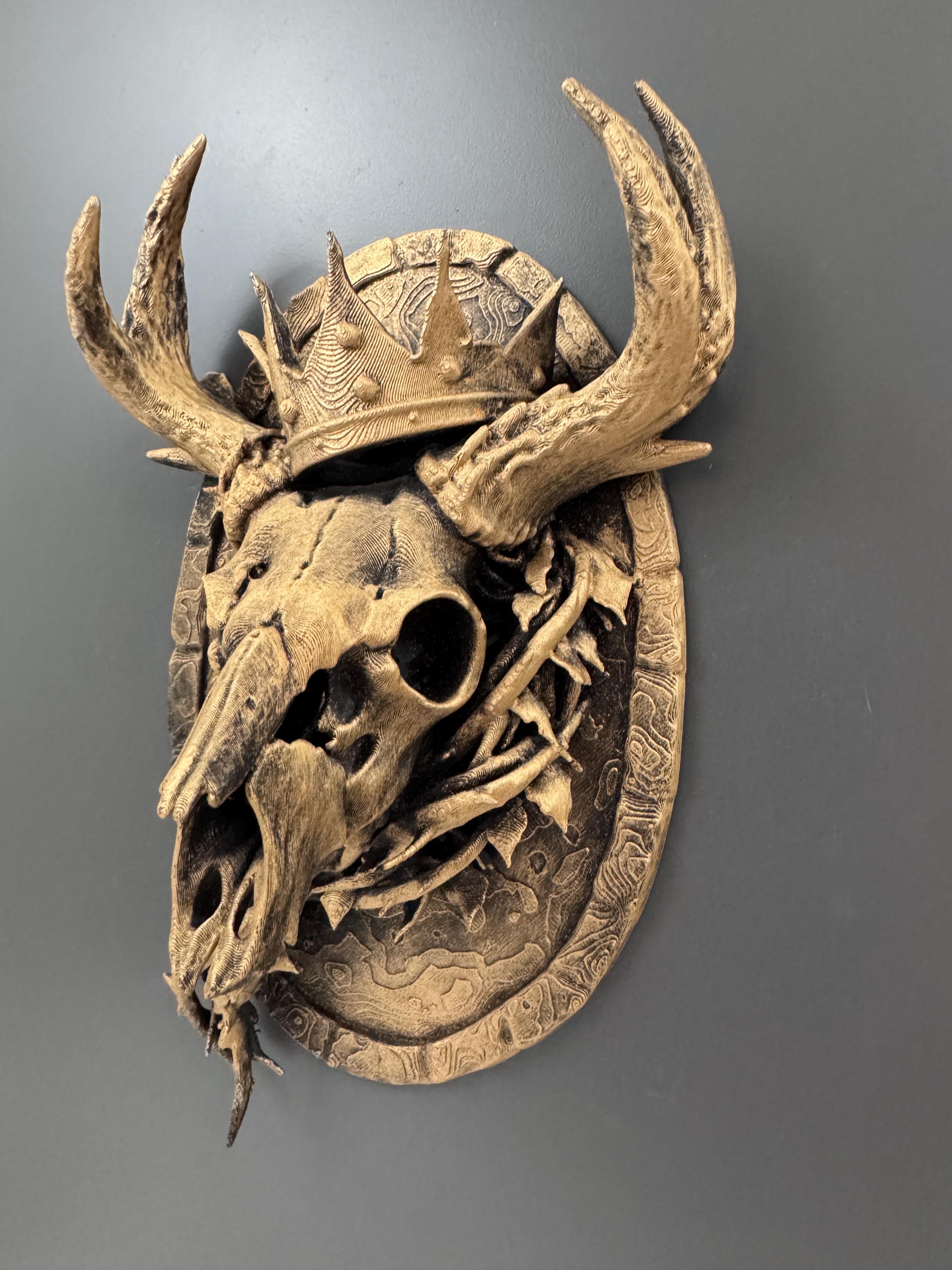 Deer Skull Wall Mount | Crowned Stag Trophy Plaque | Gothic Antler Decor | Dark Fantasy Art | Hunting Lodge Gift