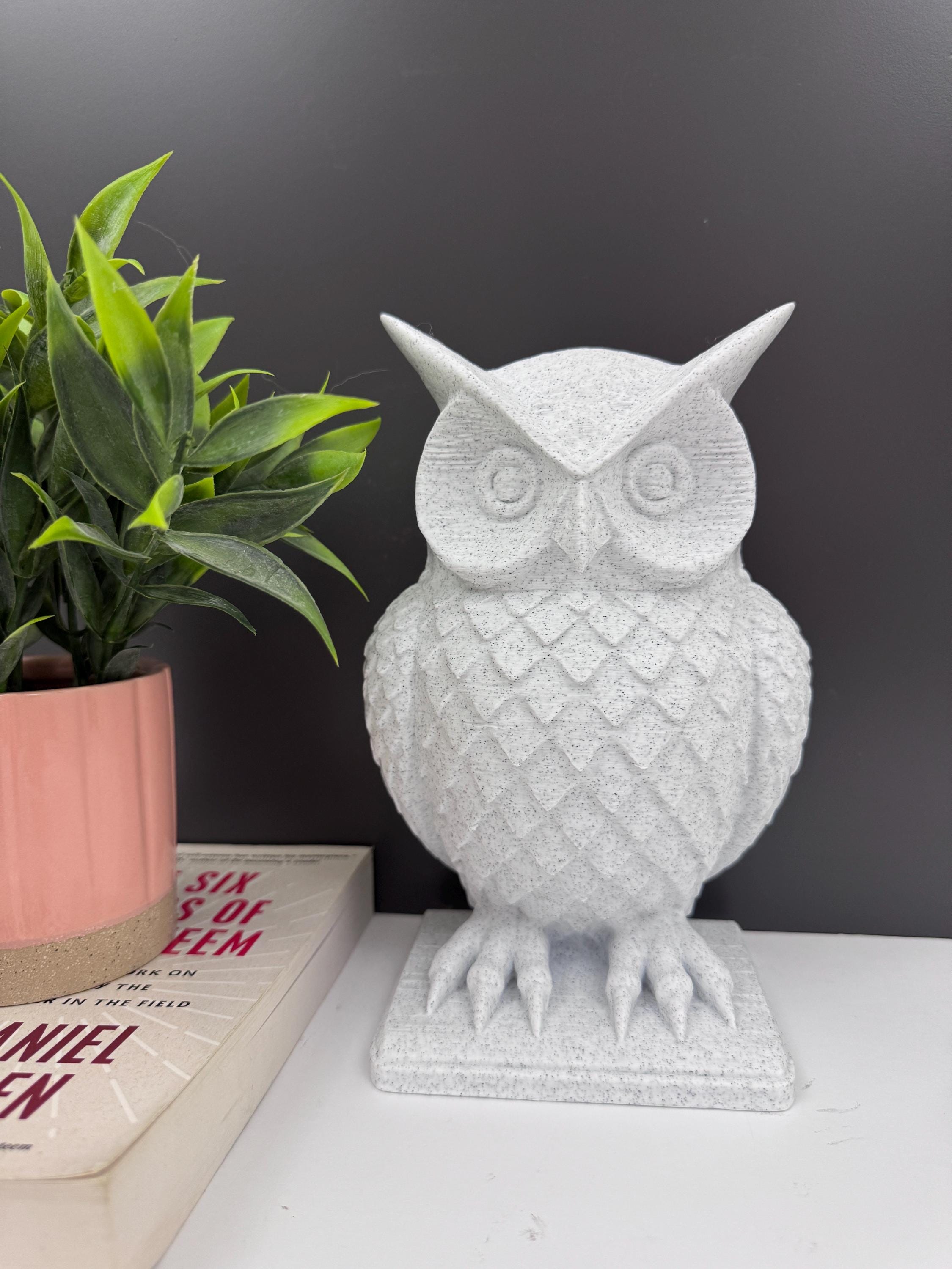Modern Owl Statue | Owl Figurine Home Decor | Marble Owl Sculpture | Owl Desktop Art | Bird Figurine Gift | Large Owl Statue Display