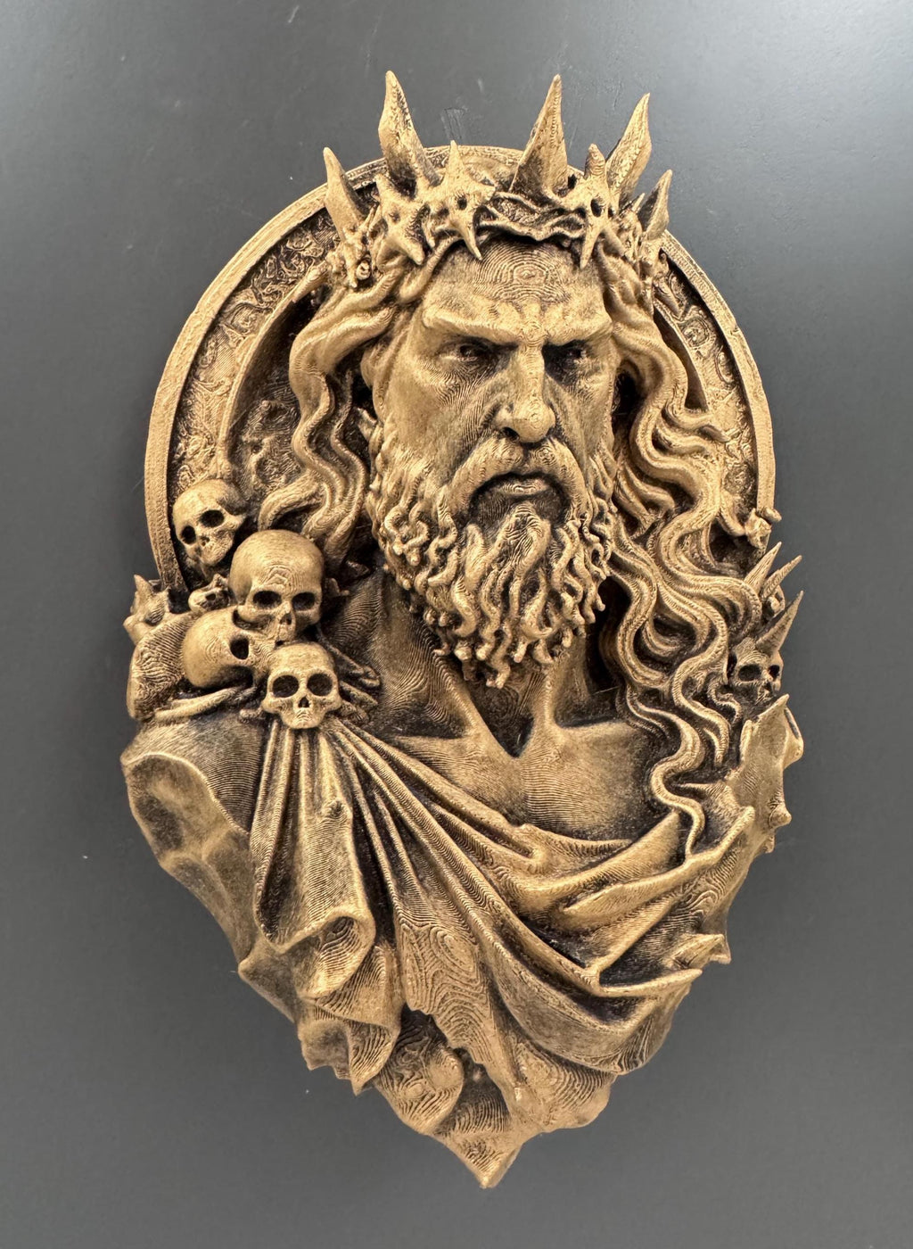 Hades Wall Sculpture | Greek God Underworld Bust | Dark Mythology Relief | Gothic Skull Plaque | Fantasy Home Accent | Unique Gift for Him