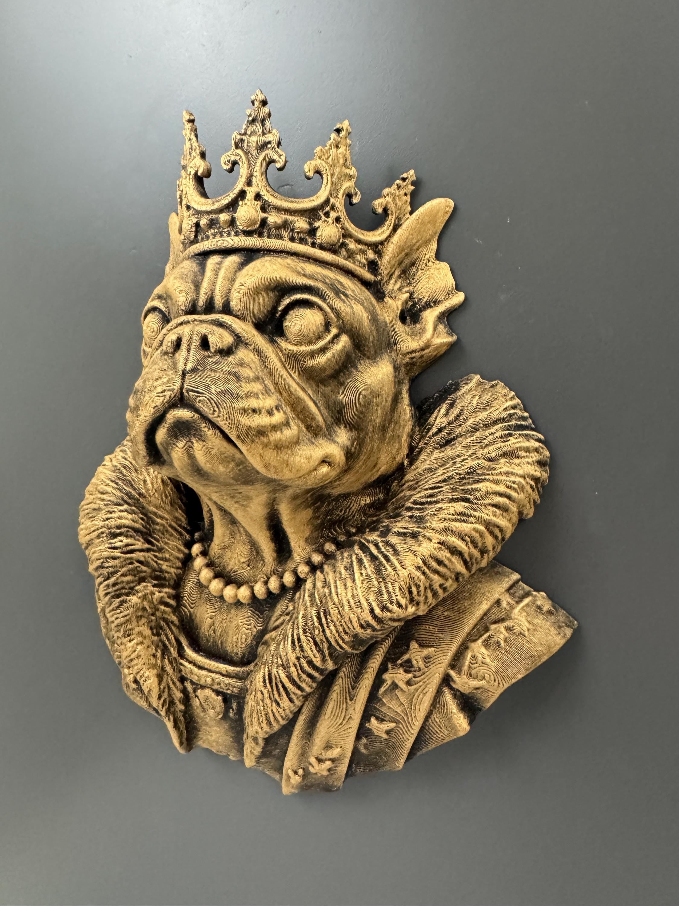 Royal French Bulldog Wall Sculpture | Crowned Frenchie Bust | Dog Lover Wall Decor | Funny Pet Gift
