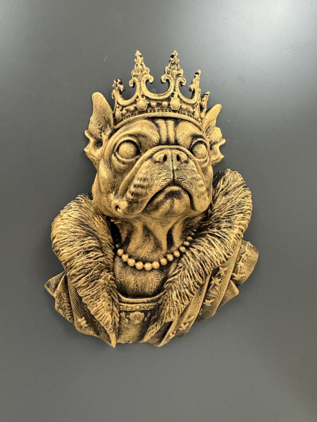 Royal French Bulldog Wall Sculpture | Crowned Frenchie Bust | Dog Lover Wall Decor | Funny Pet Gift