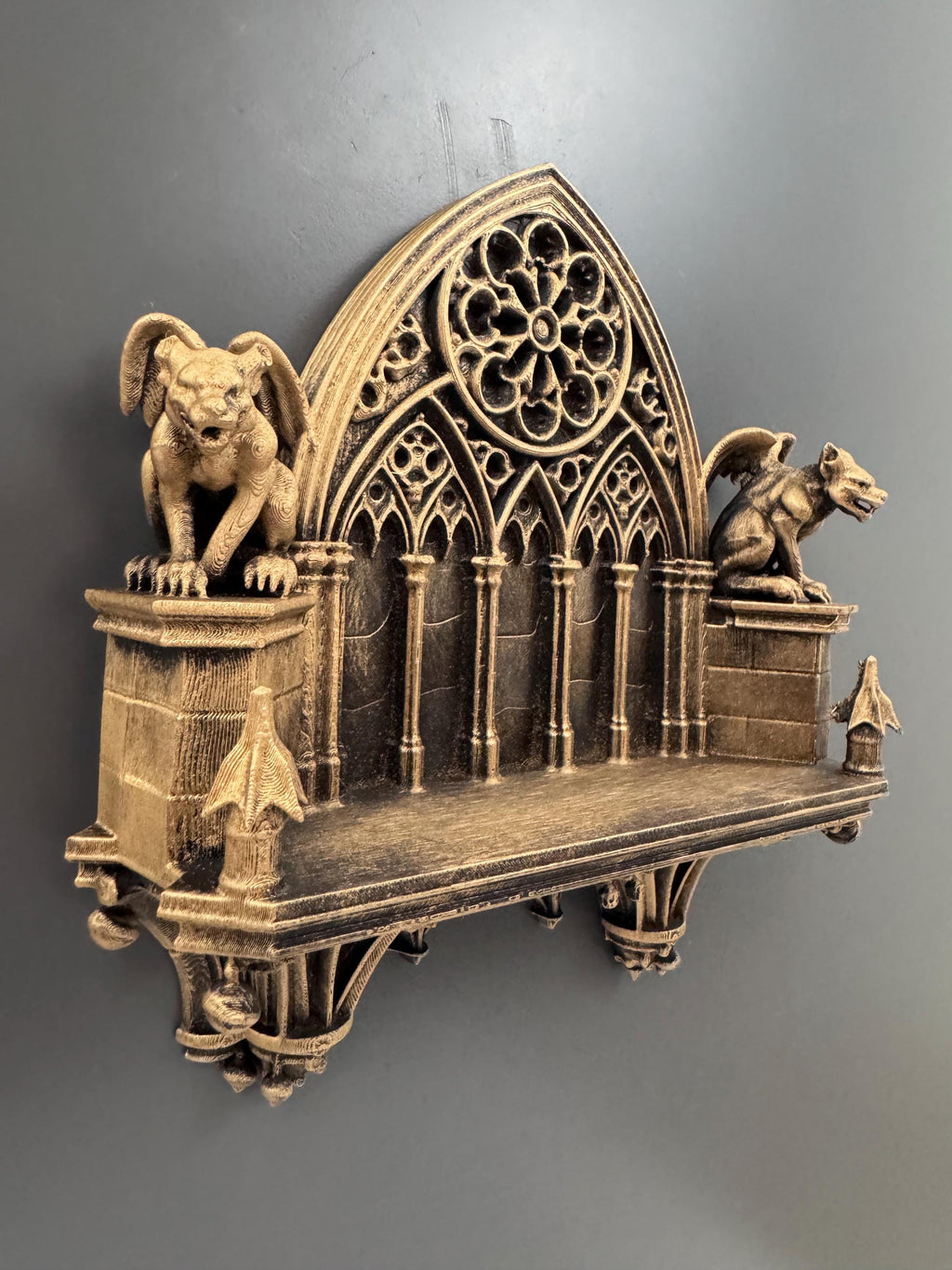 Gargoyle Wall Shelf | Gothic Cathedral Display Ledge | Medieval Rose Window Art | Dark Academia Bookshelf Decor | Witchy Gift for Her