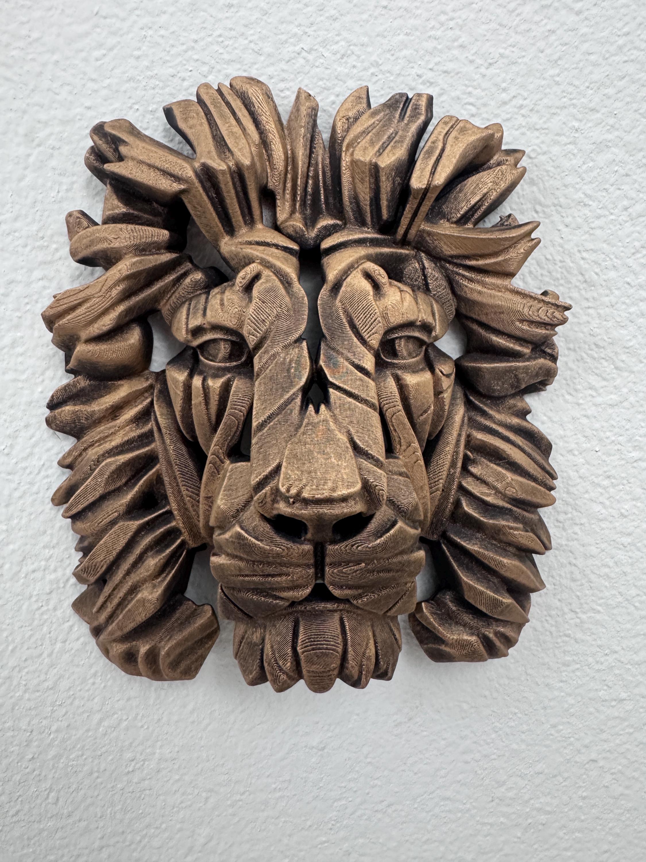 Lion Head Wall Sculpture | Geometric Mane Bust | Antique Gold Animal Art | Gothic Office Decor | Regal Gift for Him
