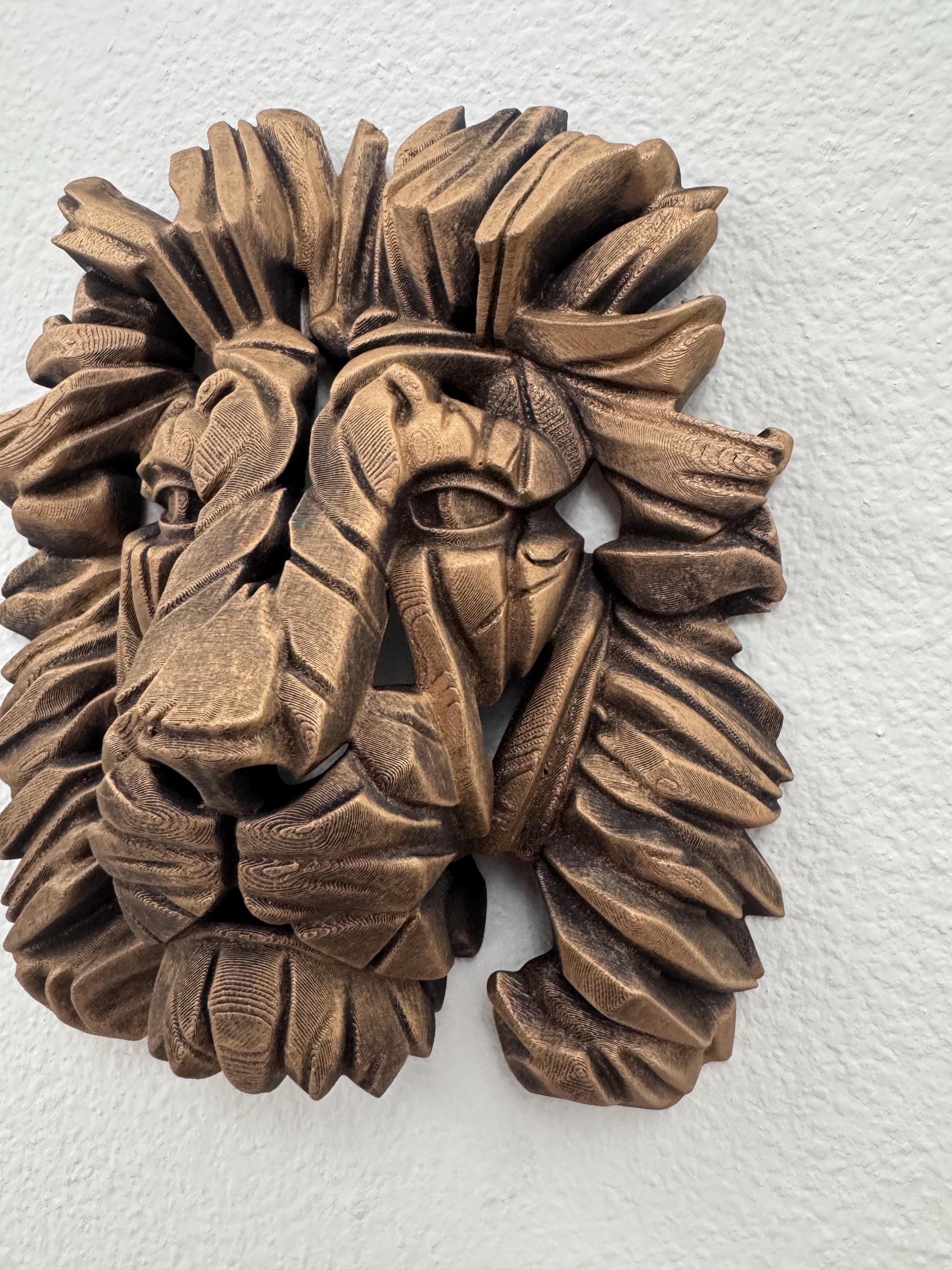 Lion Head Wall Sculpture | Geometric Mane Bust | Antique Gold Animal Art | Gothic Office Decor | Regal Gift for Him