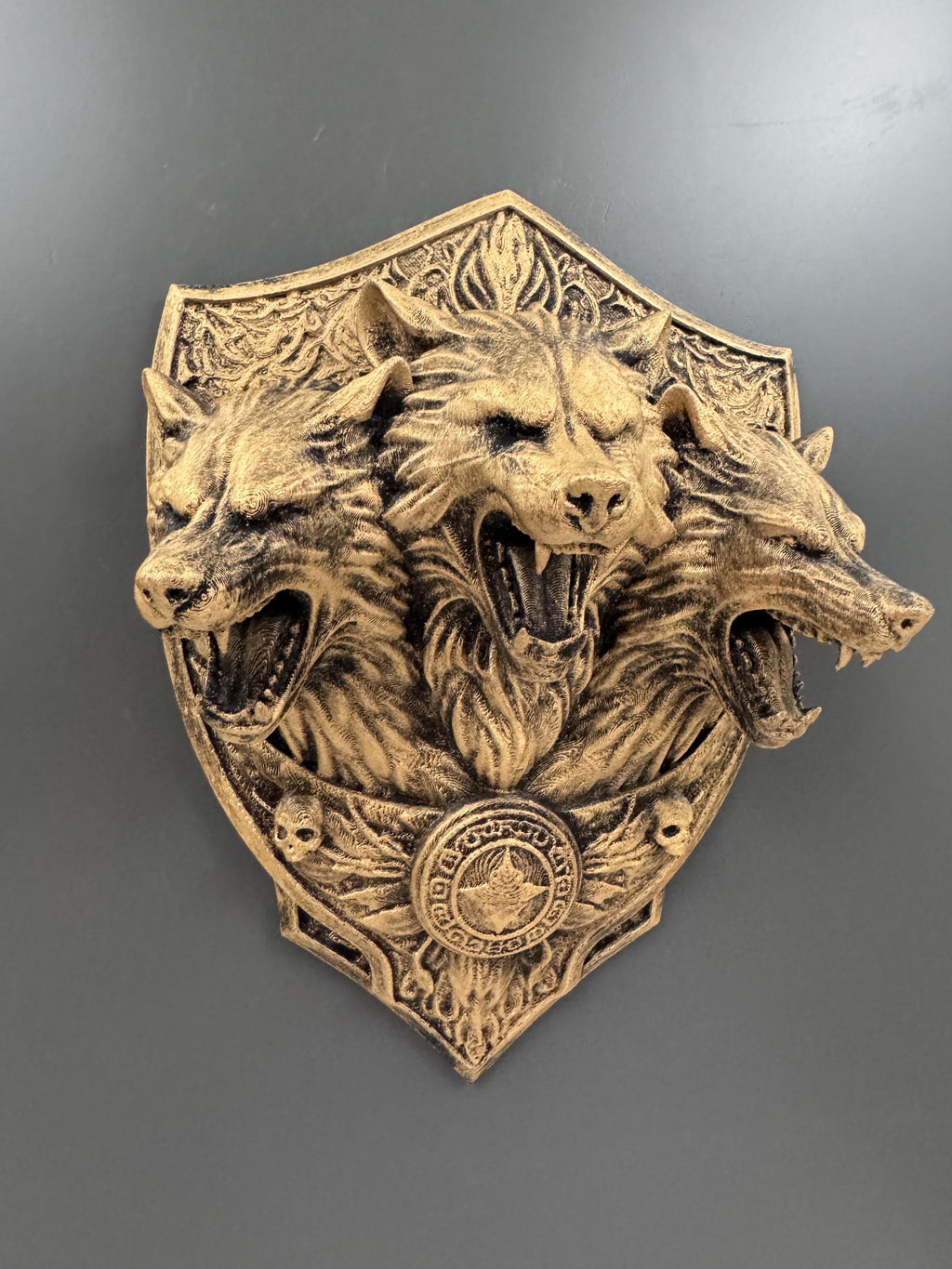 Three Headed Wolf Wall Sculpture | Cerberus Wall Art | Gothic Wall Decor | Fantasy Wolf Plaque | Dark Academia Decor