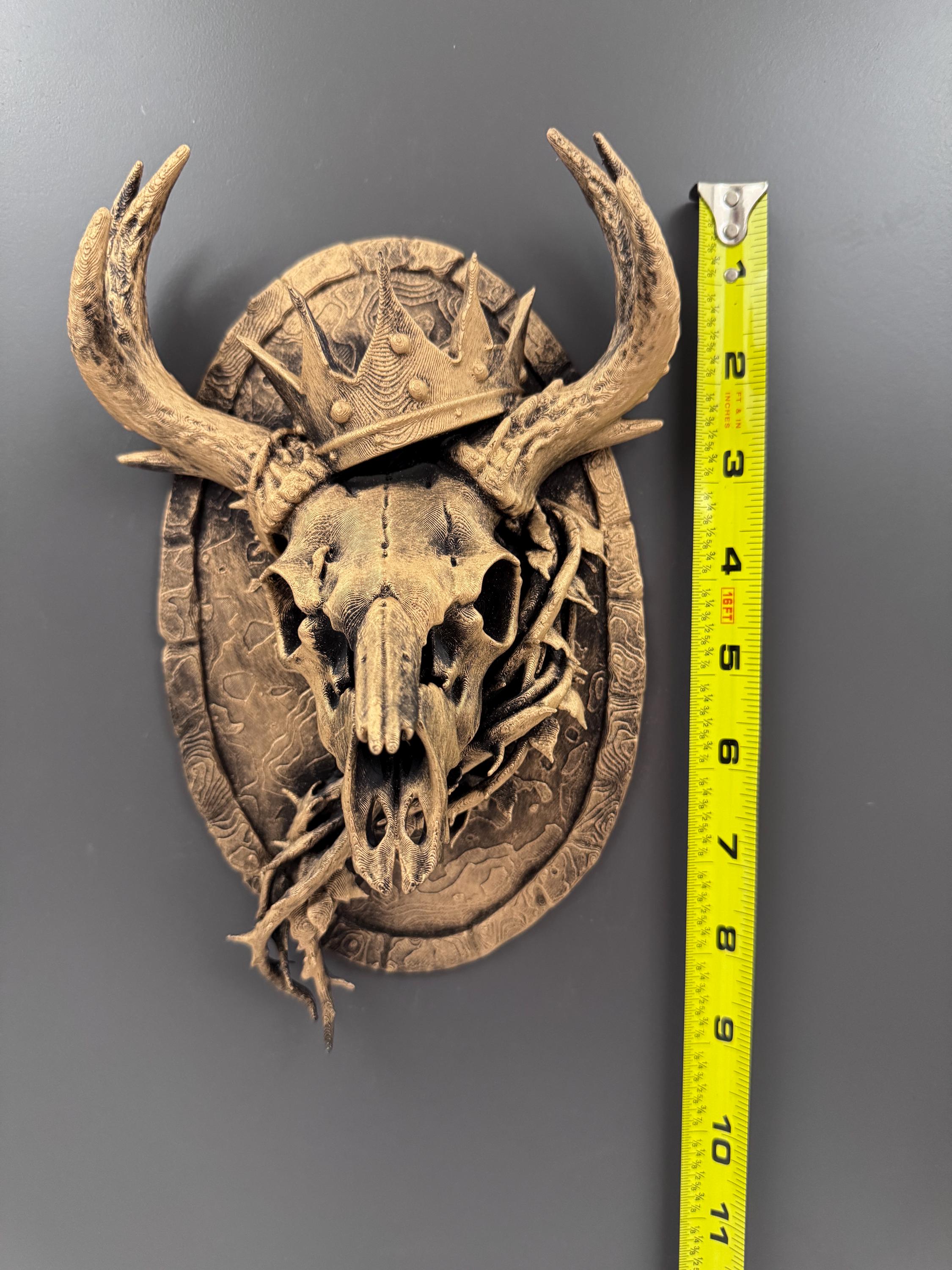 Deer Skull Wall Mount | Crowned Stag Trophy Plaque | Gothic Antler Decor | Dark Fantasy Art | Hunting Lodge Gift