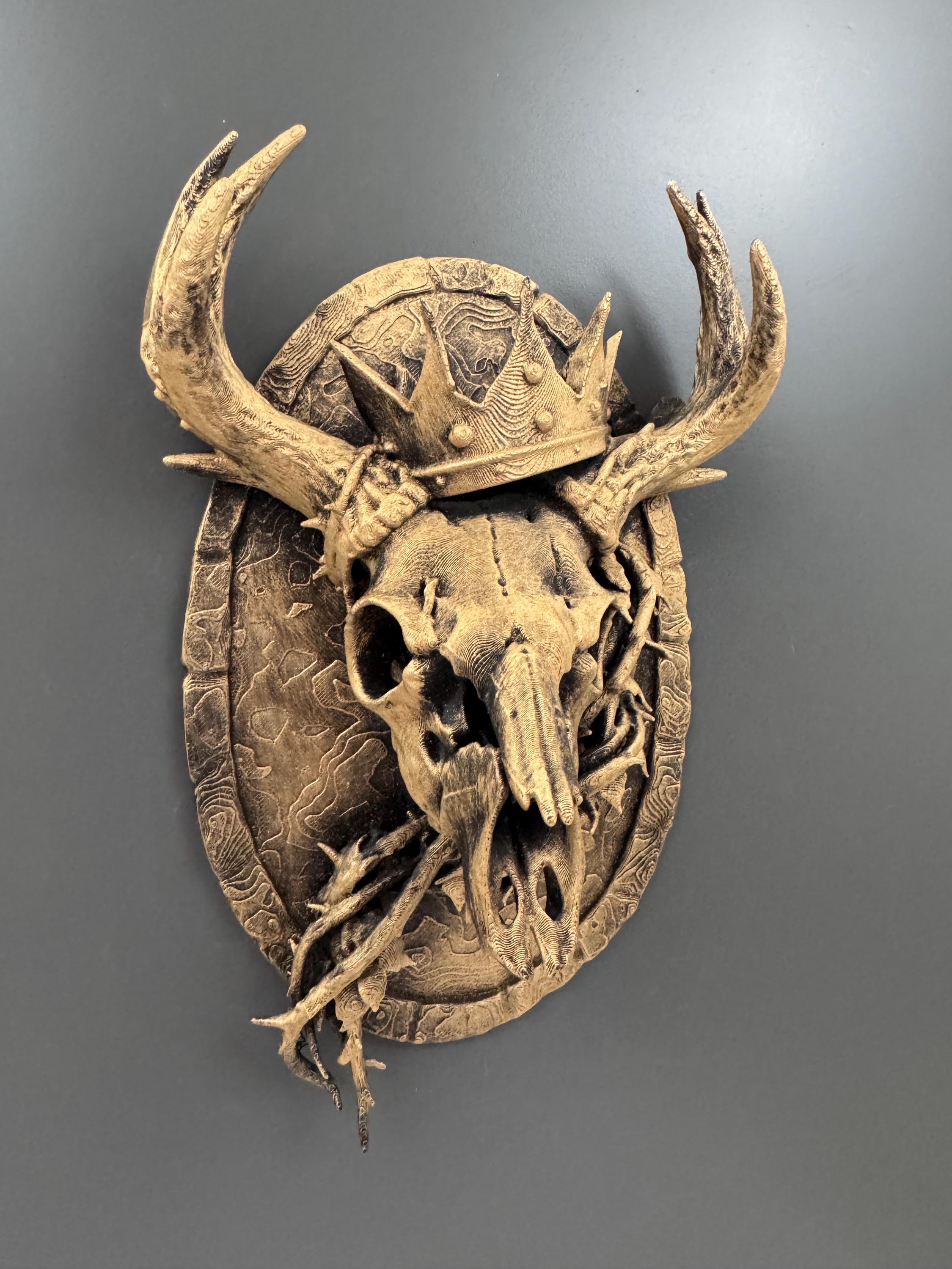 Deer Skull Wall Mount | Crowned Stag Trophy Plaque | Gothic Antler Decor | Dark Fantasy Art | Hunting Lodge Gift