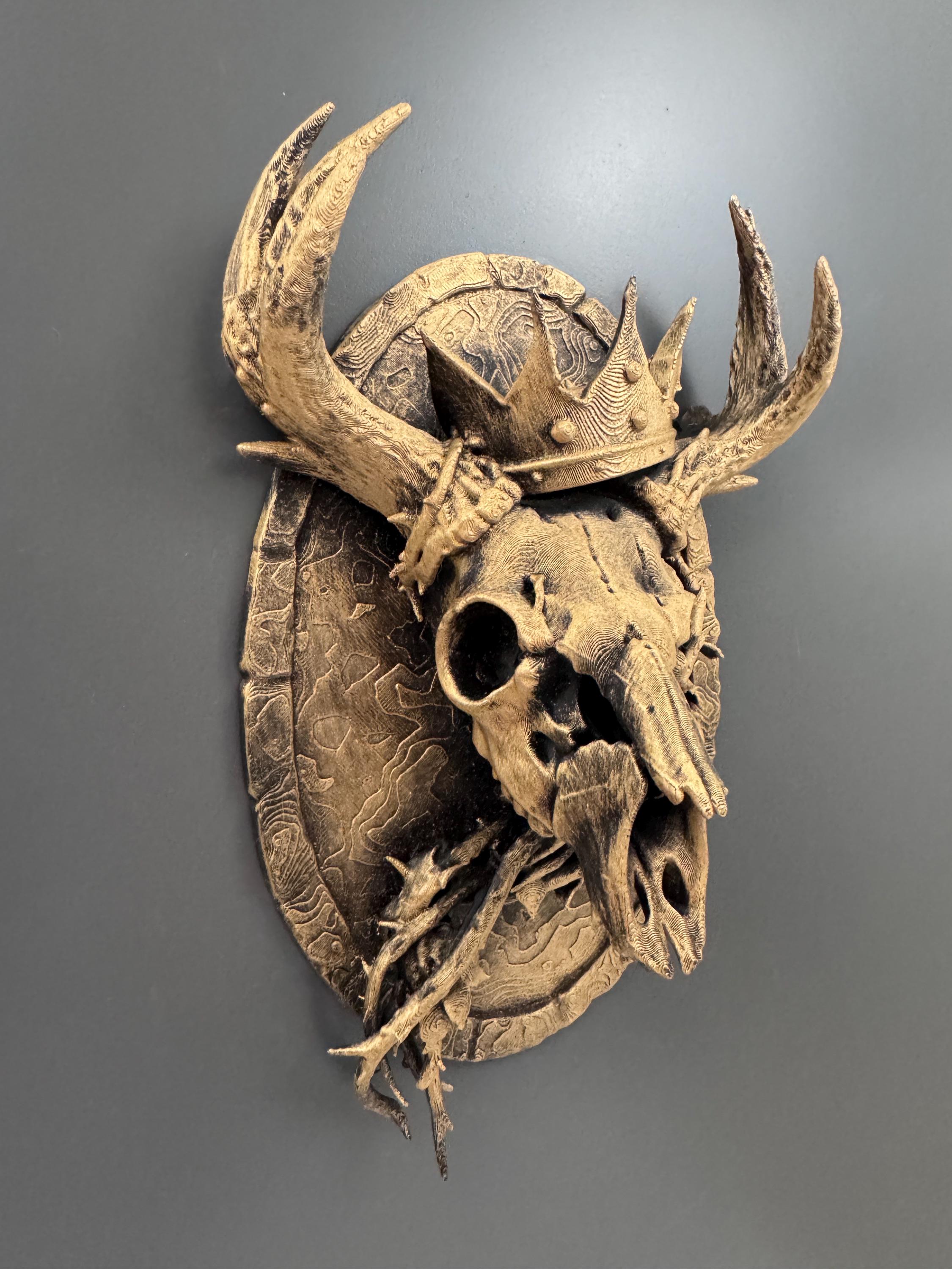 Deer Skull Wall Mount | Crowned Stag Trophy Plaque | Gothic Antler Decor | Dark Fantasy Art | Hunting Lodge Gift