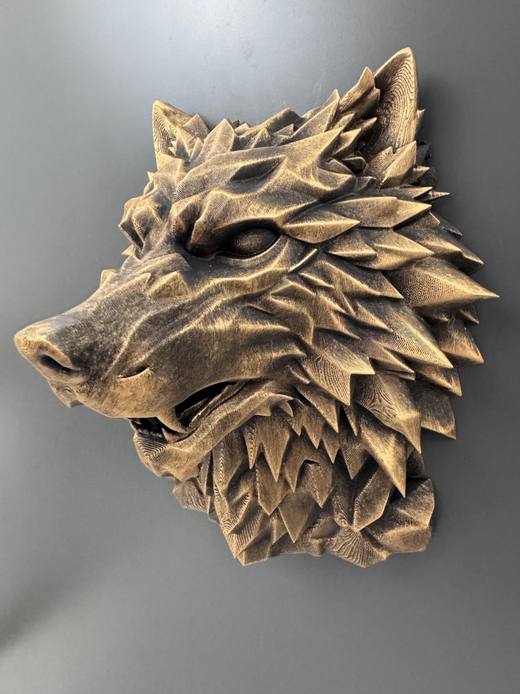 Wolf Head Wall Sculpture | Geometric Snarling Wolf Art | Gothic Animal Bust | Dark Fantasy Decor | Man Cave Gift for Him