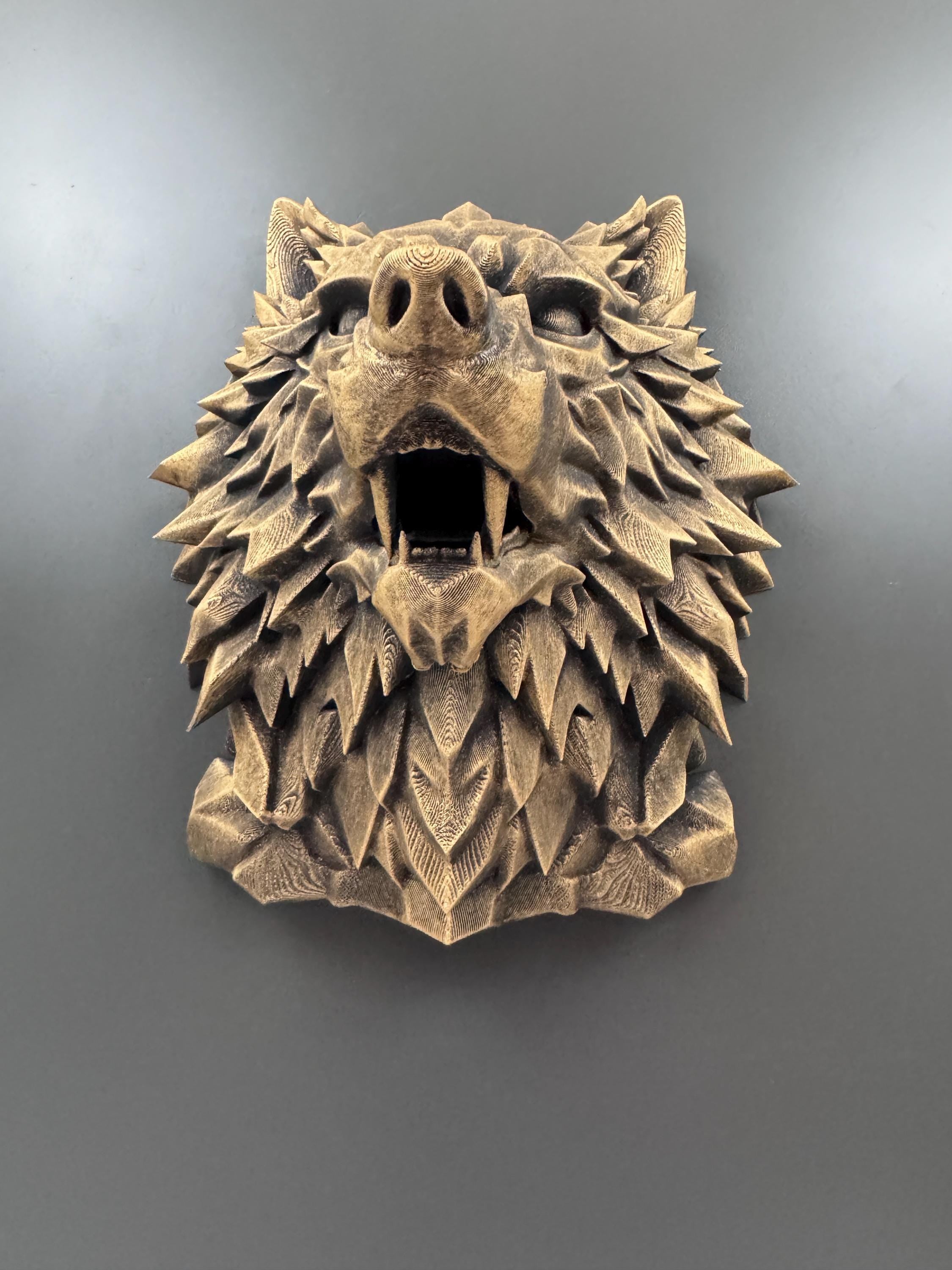Wolf Head Wall Sculpture | Geometric Snarling Wolf Art | Gothic Animal Bust | Dark Fantasy Decor | Man Cave Gift for Him