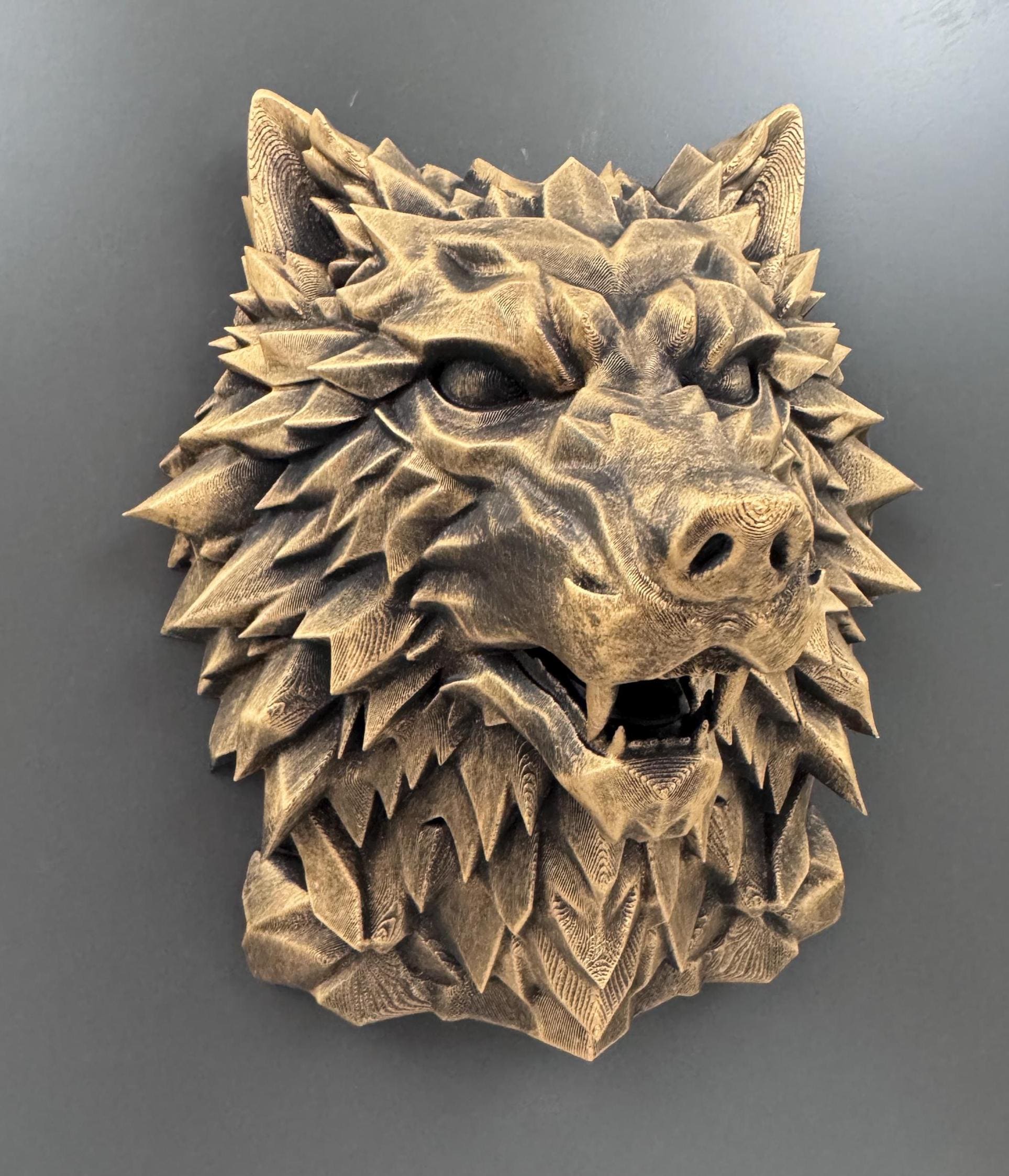 Wolf Head Wall Sculpture | Geometric Snarling Wolf Art | Gothic Animal Bust | Dark Fantasy Decor | Man Cave Gift for Him