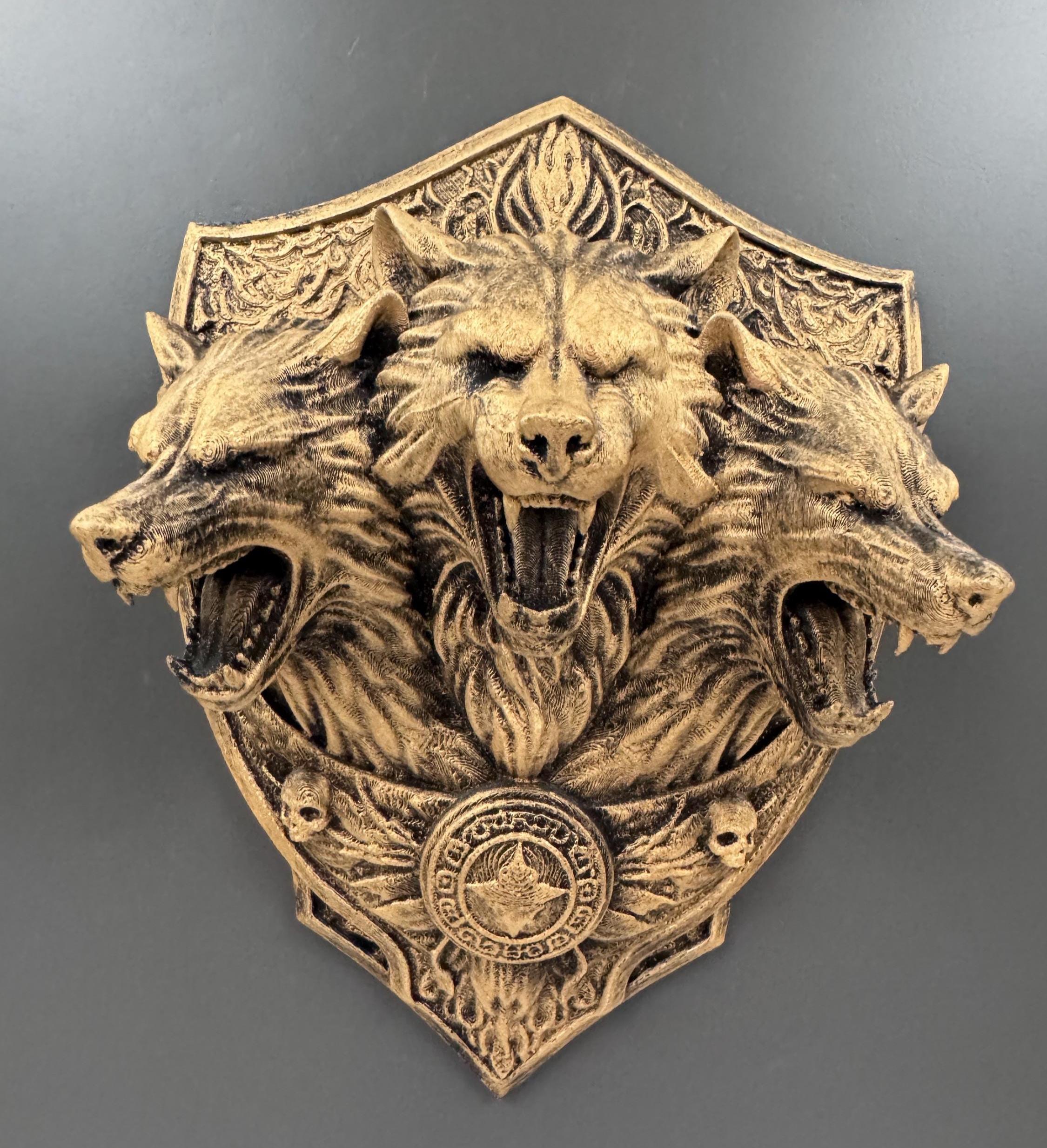 Three Headed Wolf Wall Sculpture | Cerberus Wall Art | Gothic Wall Decor | Fantasy Wolf Plaque | Dark Academia Decor