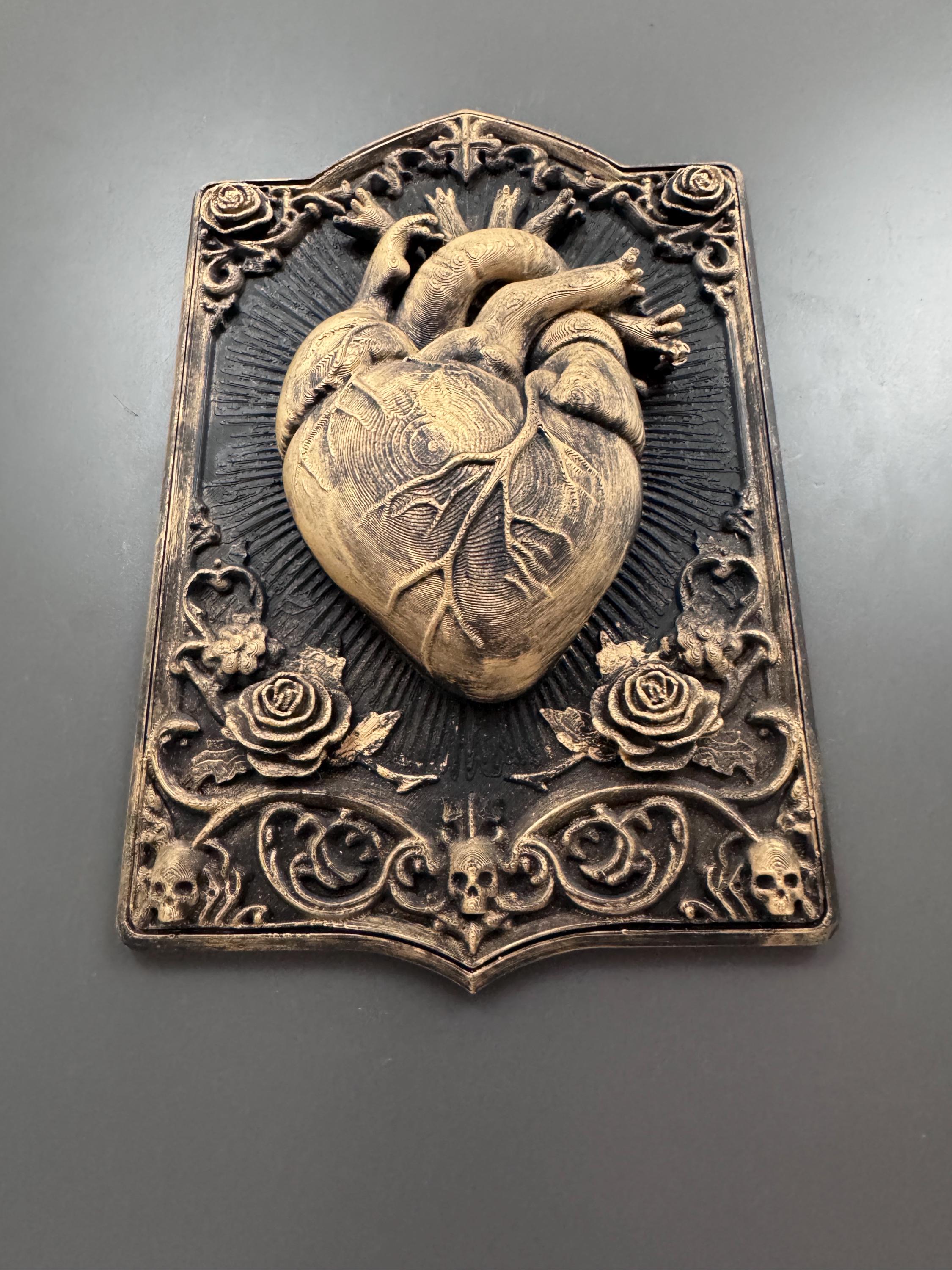 Heart Wall Sculpture | Anatomical Gothic Plaque | Roses Skulls Decor | Dark Academia Art | Witchy Home Gift | Macabre Bedroom Hanging