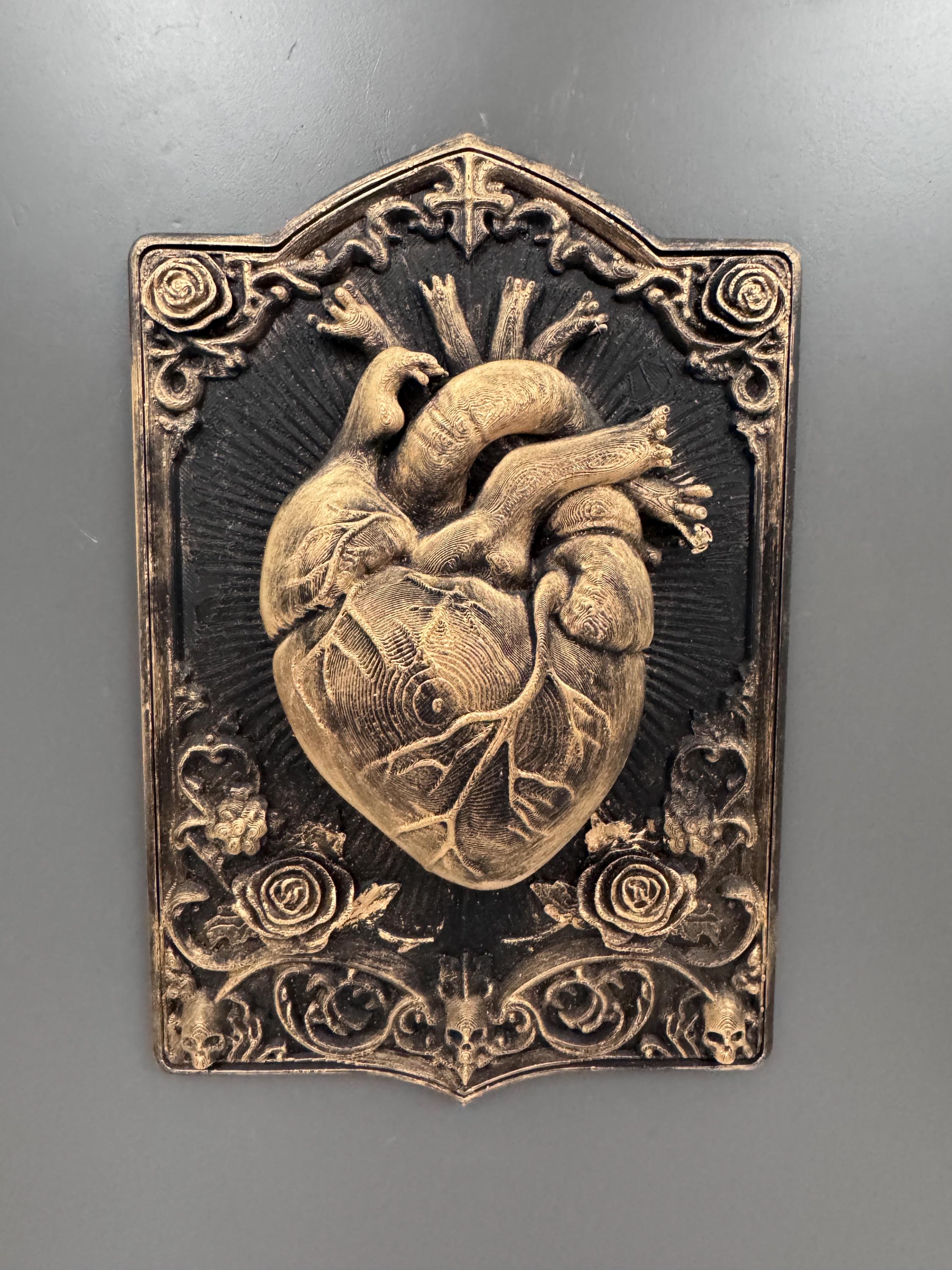 Heart Wall Sculpture | Anatomical Gothic Plaque | Roses Skulls Decor | Dark Academia Art | Witchy Home Gift | Macabre Bedroom Hanging