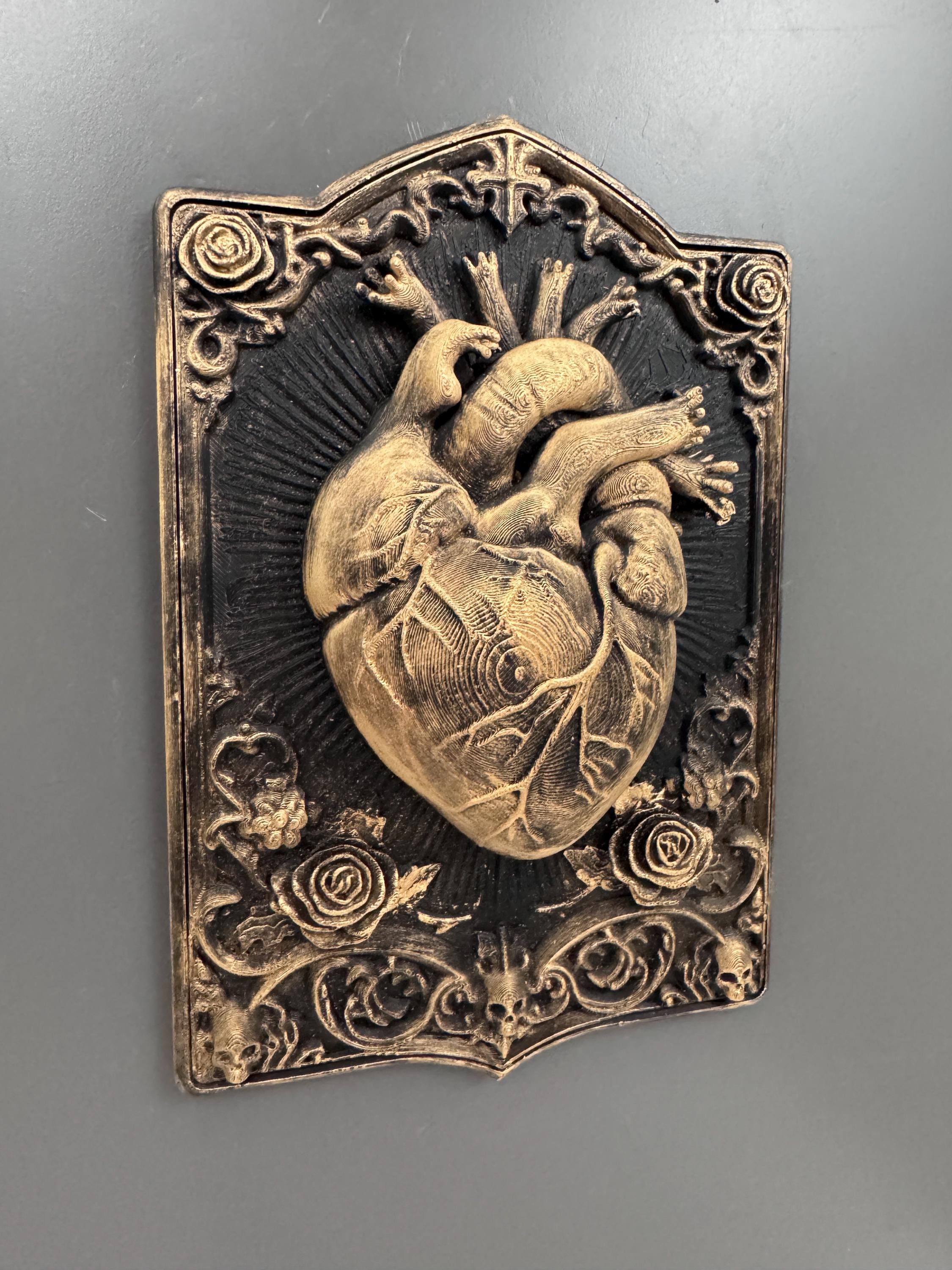 Heart Wall Sculpture | Anatomical Gothic Plaque | Roses Skulls Decor | Dark Academia Art | Witchy Home Gift | Macabre Bedroom Hanging