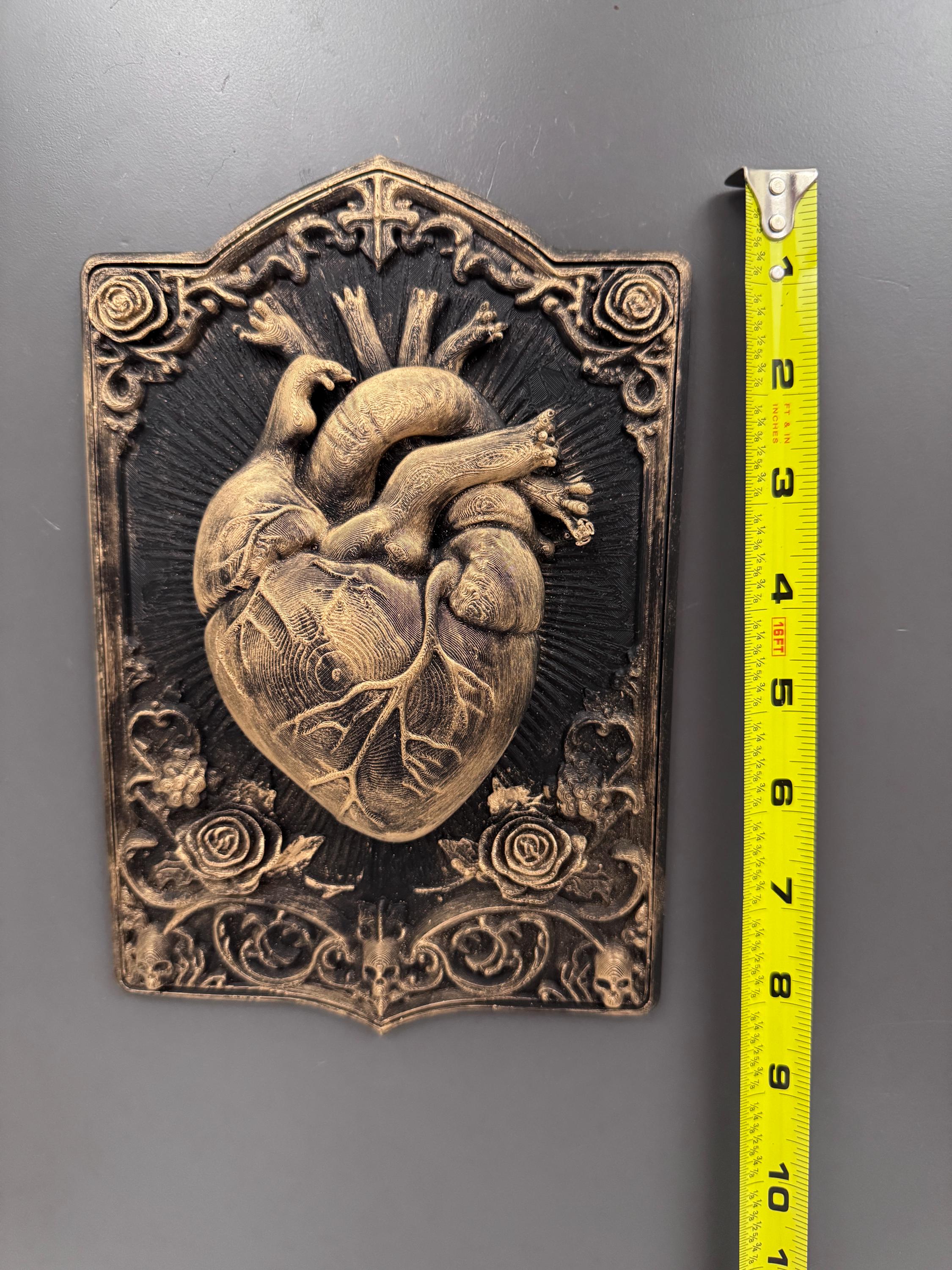 Heart Wall Sculpture | Anatomical Gothic Plaque | Roses Skulls Decor | Dark Academia Art | Witchy Home Gift | Macabre Bedroom Hanging