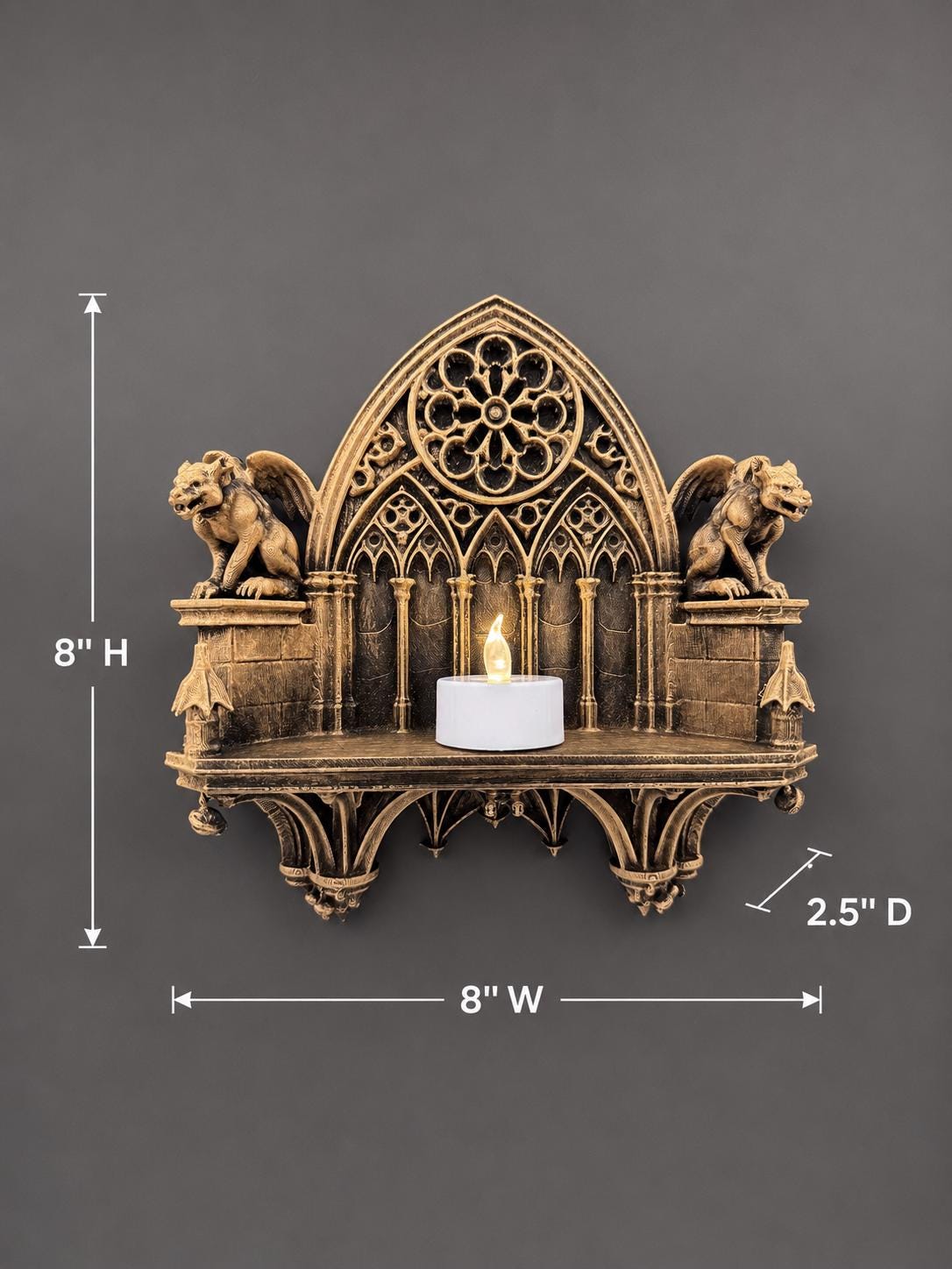 Gargoyle Wall Shelf | Gothic Cathedral Display Ledge | Medieval Rose Window Art | Dark Academia Bookshelf Decor | Witchy Gift for Her
