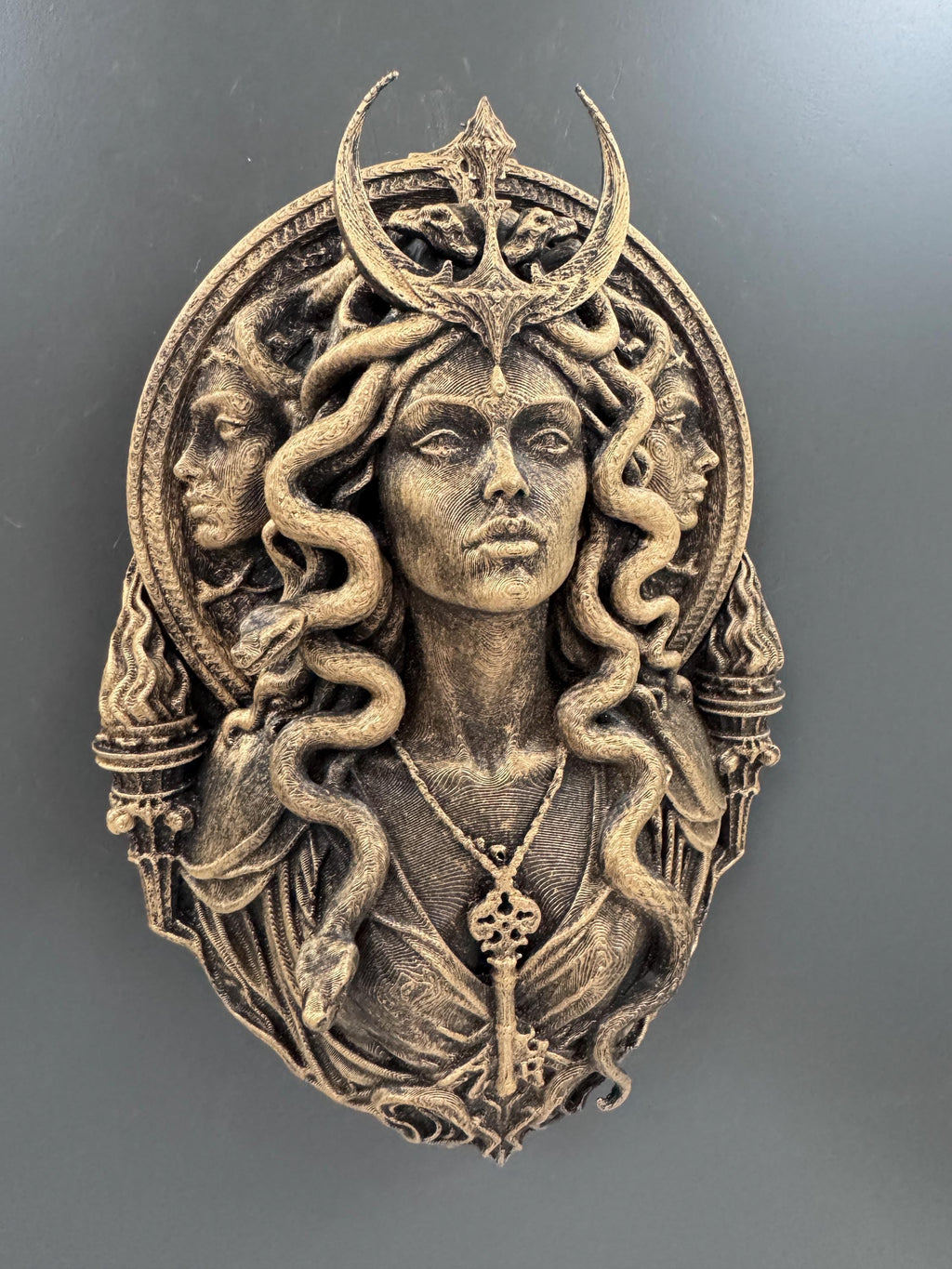 Hecate Wall Sculpture | Medusa Snake Hair Goddess | Crescent Moon Witchy Decor | Triple Deity Pagan Altar | Dark Academia Gift for Her