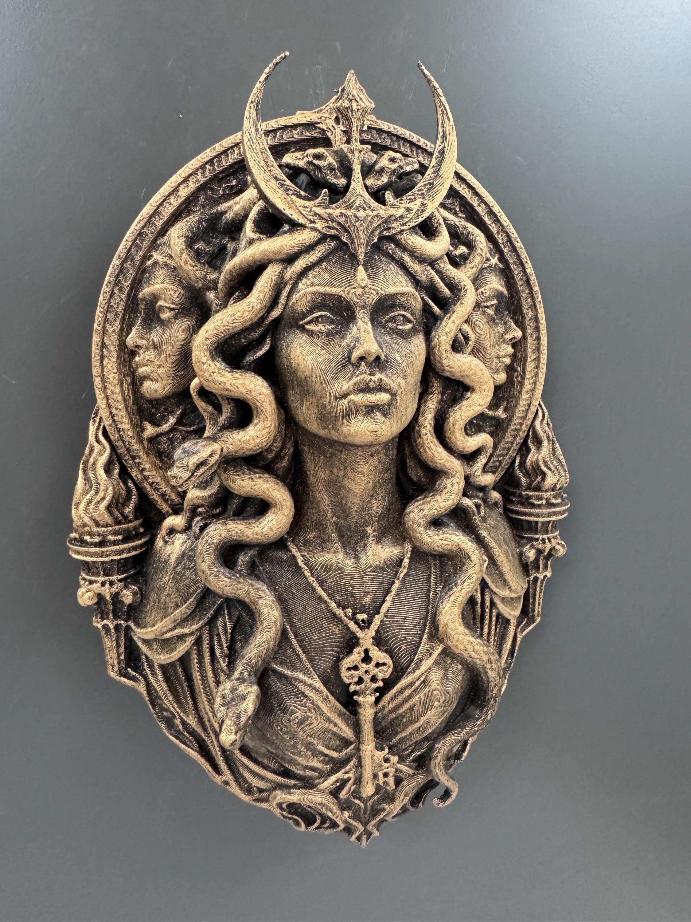 Hecate Wall Sculpture | Medusa Snake Hair Goddess | Crescent Moon Witchy Decor | Triple Deity Pagan Altar | Dark Academia Gift for Her